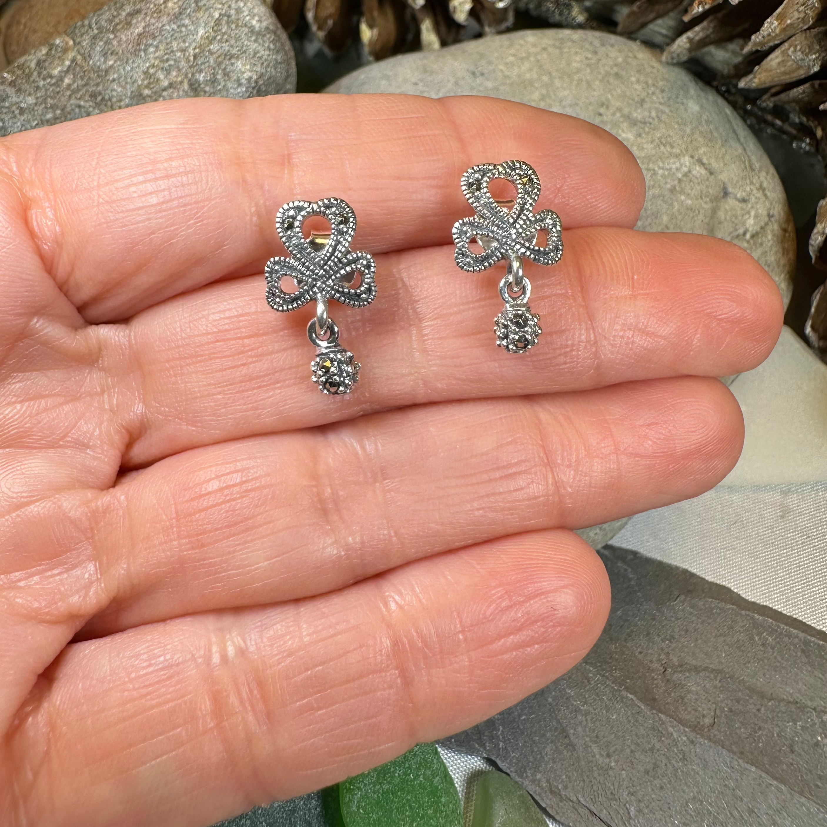 Connemara Shamrock Post Earrings - Irish Clover Stud Earrings for Women, Sterling Silver 925 Hypoallergenic Jewelry - Perfect for St. Patrick's Day, Irish Weddings & Everyday Wear