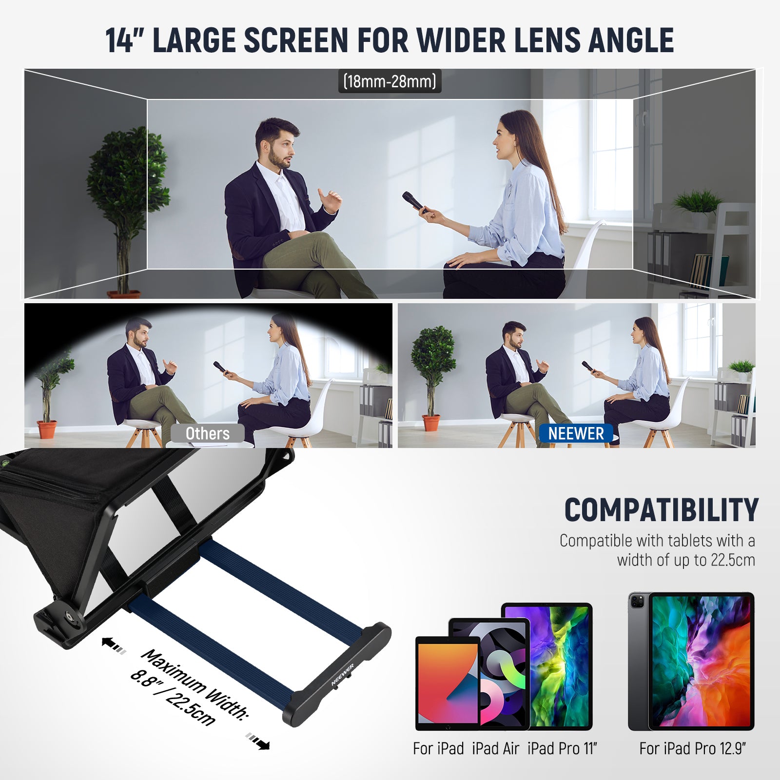 NEEWER X14 III Professional Remote Control Teleprompter for Video Recording, Live Streaming & Presentations - Perfect for YouTubers, Podcasters & Public Speakers