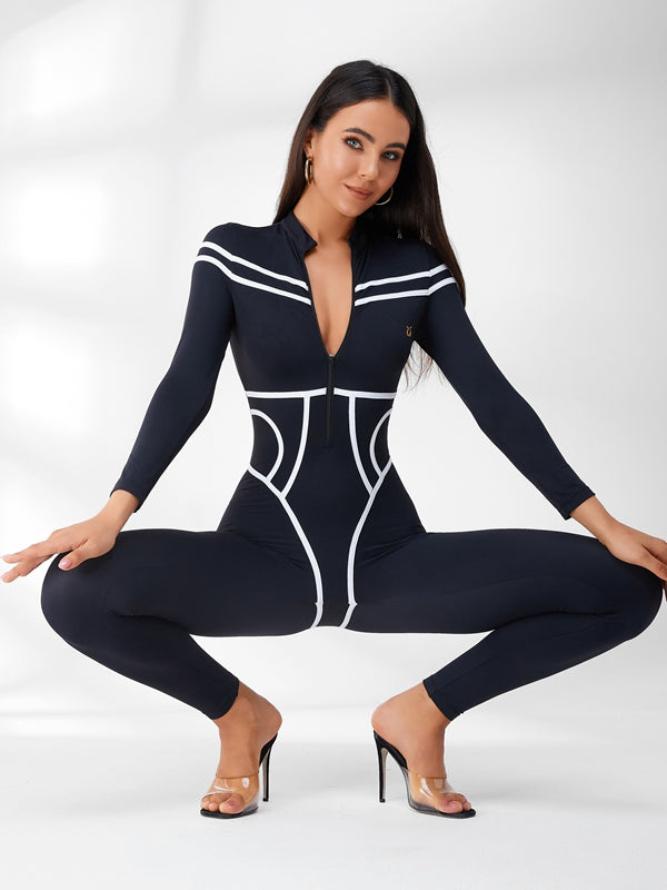 Trendy Striped Zipper Jumpsuit for Women - Stylish One-Piece Romper for Casual Outings, Parties & Date Nights