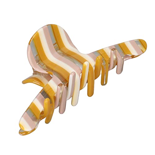 Elegant Sweet Hair Claw Clips for Women - Medium Size, Comfortable & Secure Hold - Perfect for Makeup, Face Washing & Morning Beauty Routine (Yellow Stripes) | Ideal for Home, Office & Travel Use