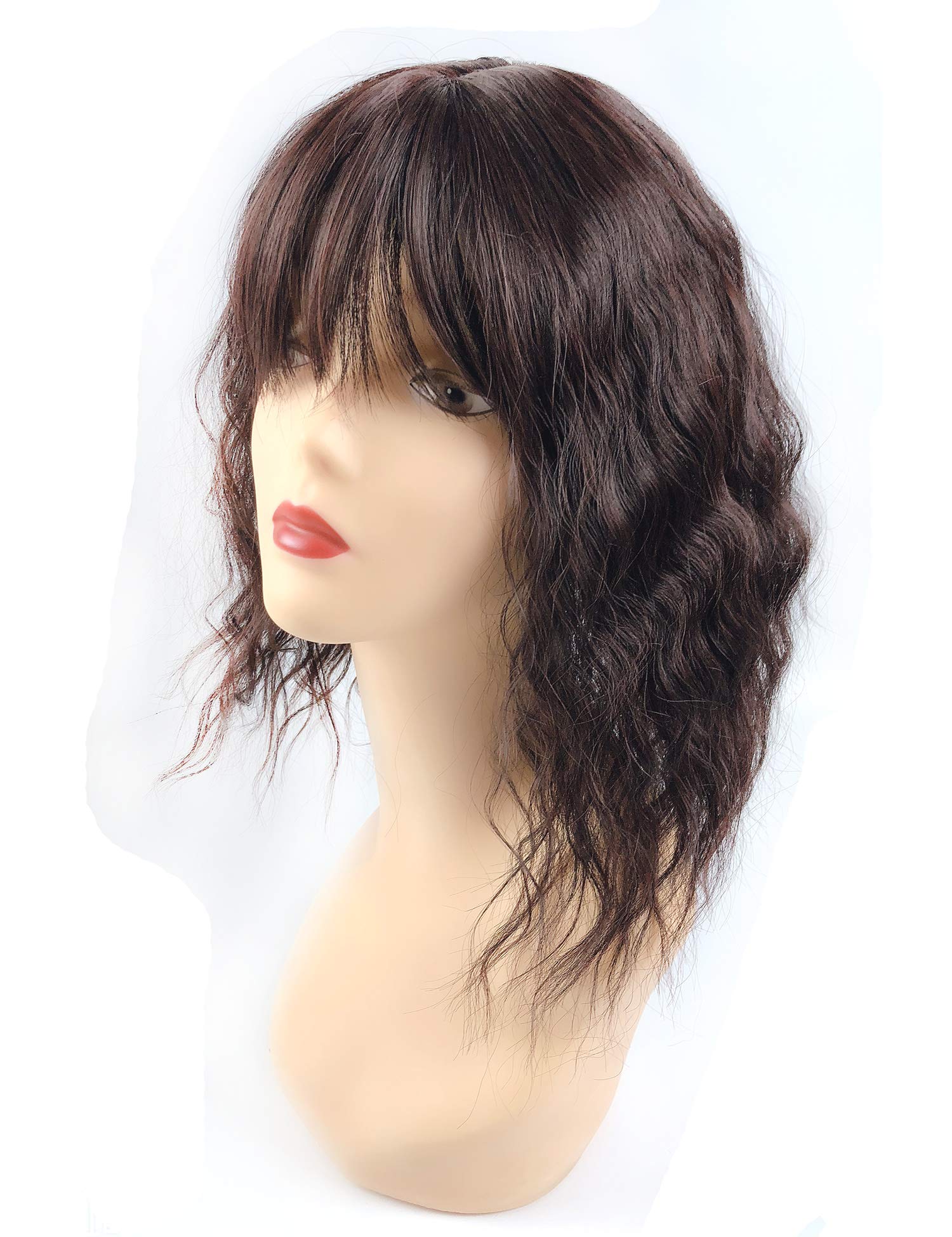Clip-In Water Wavy Hair Topper with Choppy Fringe - 35cm Thick Middle Part Crown Piece (Black) | Perfect for Hair Loss, Thinning Hair & Instant Volume | Great for Daily Wear, Parties & Special Occasions