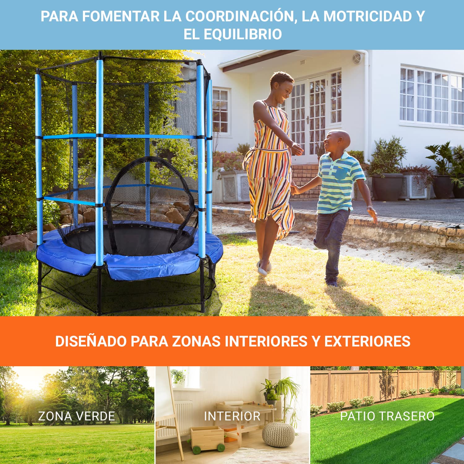 Klarfit Kids Trampoline with Safety Net - Indoor/Outdoor Bounce Trampoline for Children Ages 3-6, Anti-Slip, 160cm - Perfect for Backyard Play, Exercise, and Birthday Parties