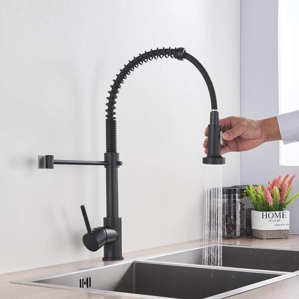 360° Swivel Black Kitchen Faucet - Deck Mounted Mixer Tap with Stream Sprayer Nozzle for Hot & Cold Water - Perfect for Modern Kitchens, Small Spaces & Easy Dishwashing