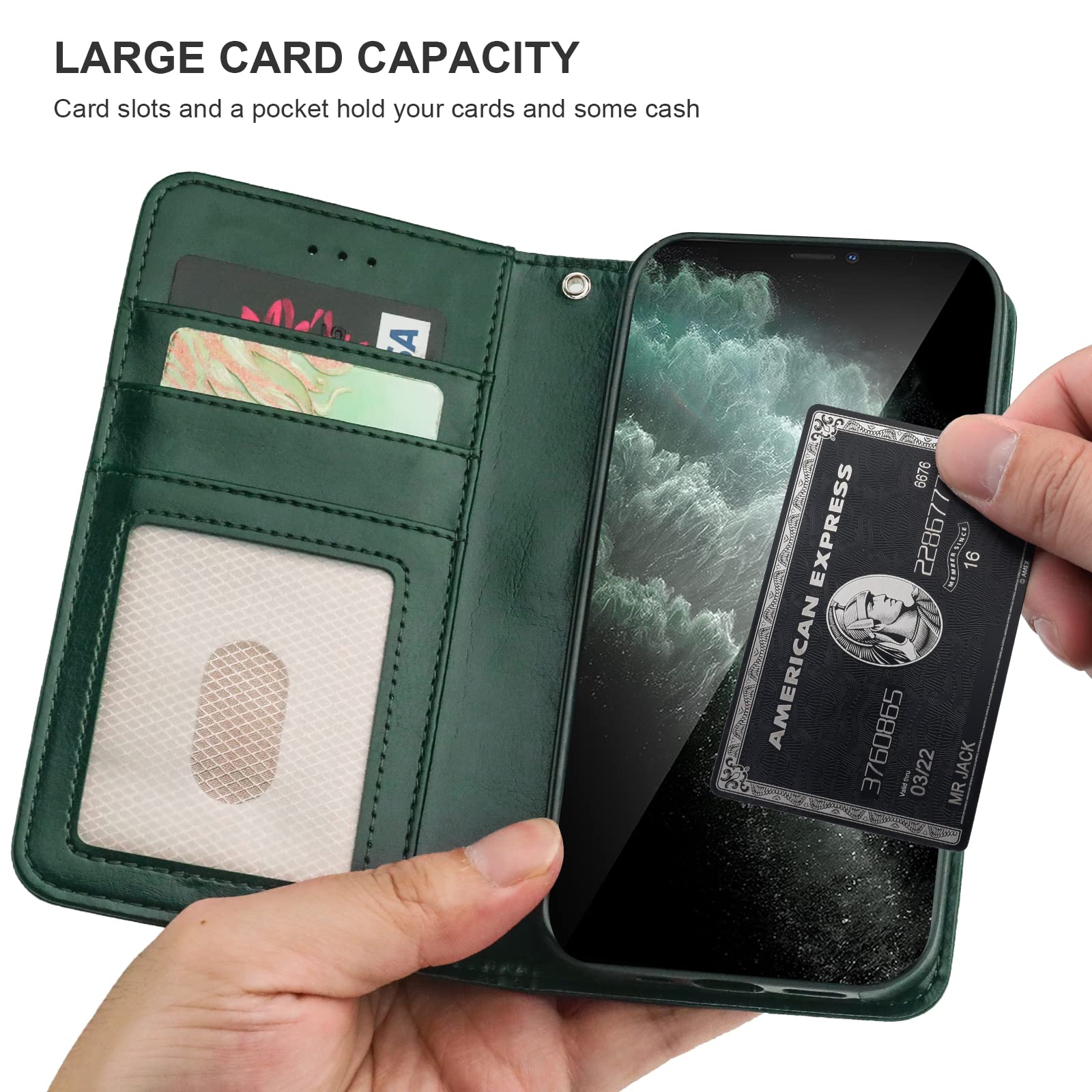 Premium PU Leather Magnetic Detachable Wallet Case for iPhone 11 Pro Max - Card Holder, Kickstand & Shockproof Protection with Wrist Strap (6.5 Inch, Green) | Perfect for Daily Commute, Travel & Hands-Free Convenience
