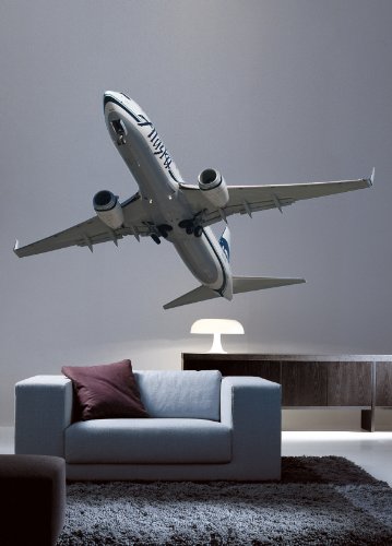 Chibi Alaska Air 737 Flyover Wall Decal Cutout - 29x48 Inches - Anime Airplane Wall Sticker for Kids Room Decor, Nursery, Office & Aviation Enthusiast Spaces
