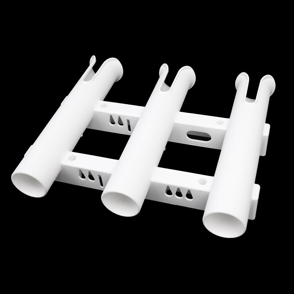 3-Tube Fishing Rod Holder Rack with Screws - Boat, Deep Sea & Trolling Rod Storage Organizer (White) | Perfect for Marine, Kayak & Garage Fishing Gear Organization