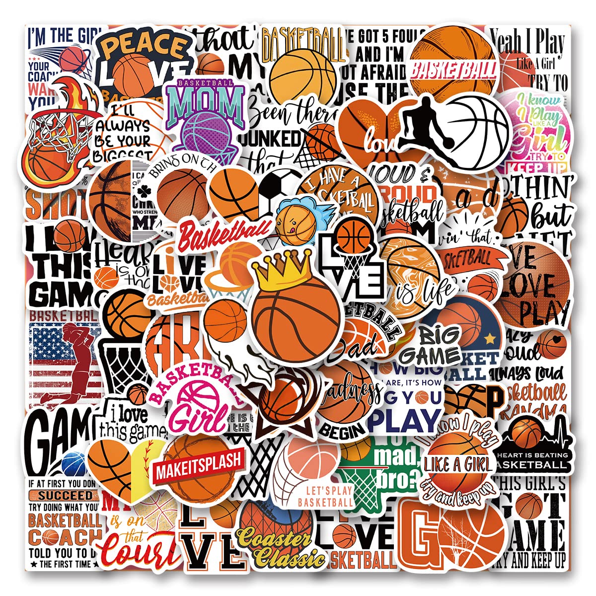 100PCS Basketball Stickers - Waterproof Sports Decals for Water Bottles, Notebooks, Gifts for Boys & Girls - Perfect for DIY Crafts, School Supplies, Party Favors and Basketball Fan Collections