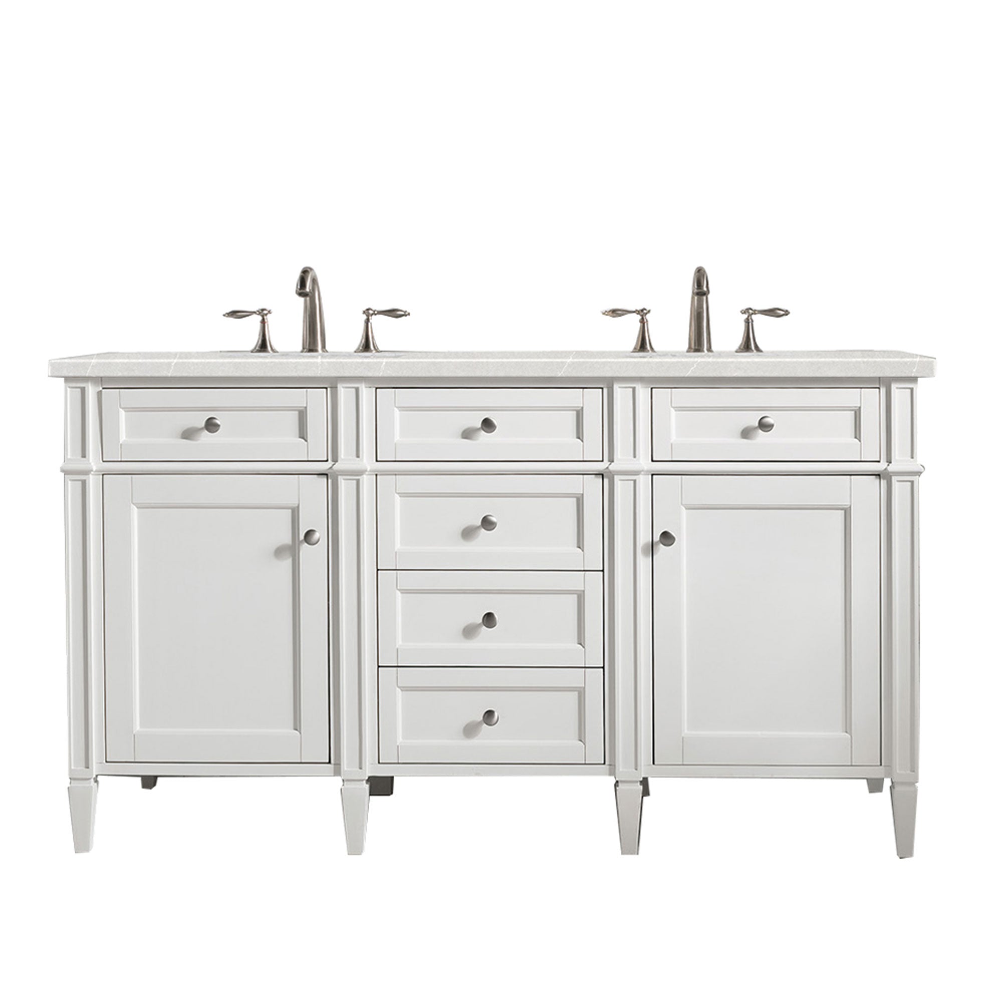 Brittany 60-Inch Bright White Double Bathroom Vanity with 3CM Eternal Serena Quartz Countertop - Perfect for Master Bathrooms & Luxury Home Renovations
