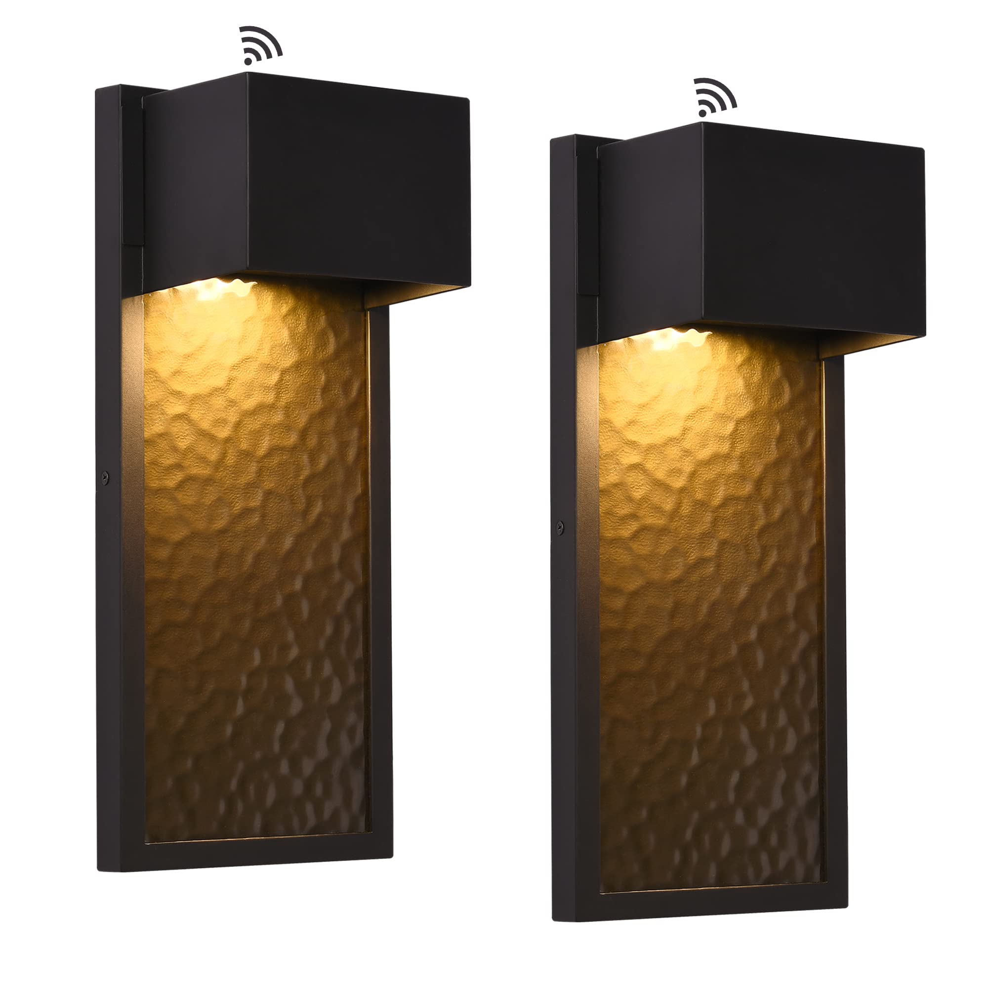 LumStory Outdoor Wall Lights LED with Dusk to Dawn Sensor - Black Exterior Light Fixture, Modern Front Porch Light & Wall Sconce Lantern with Water Ripple Glass - Perfect for Garage, Patio, Garden, and Entryway Lighting (2 Pack)