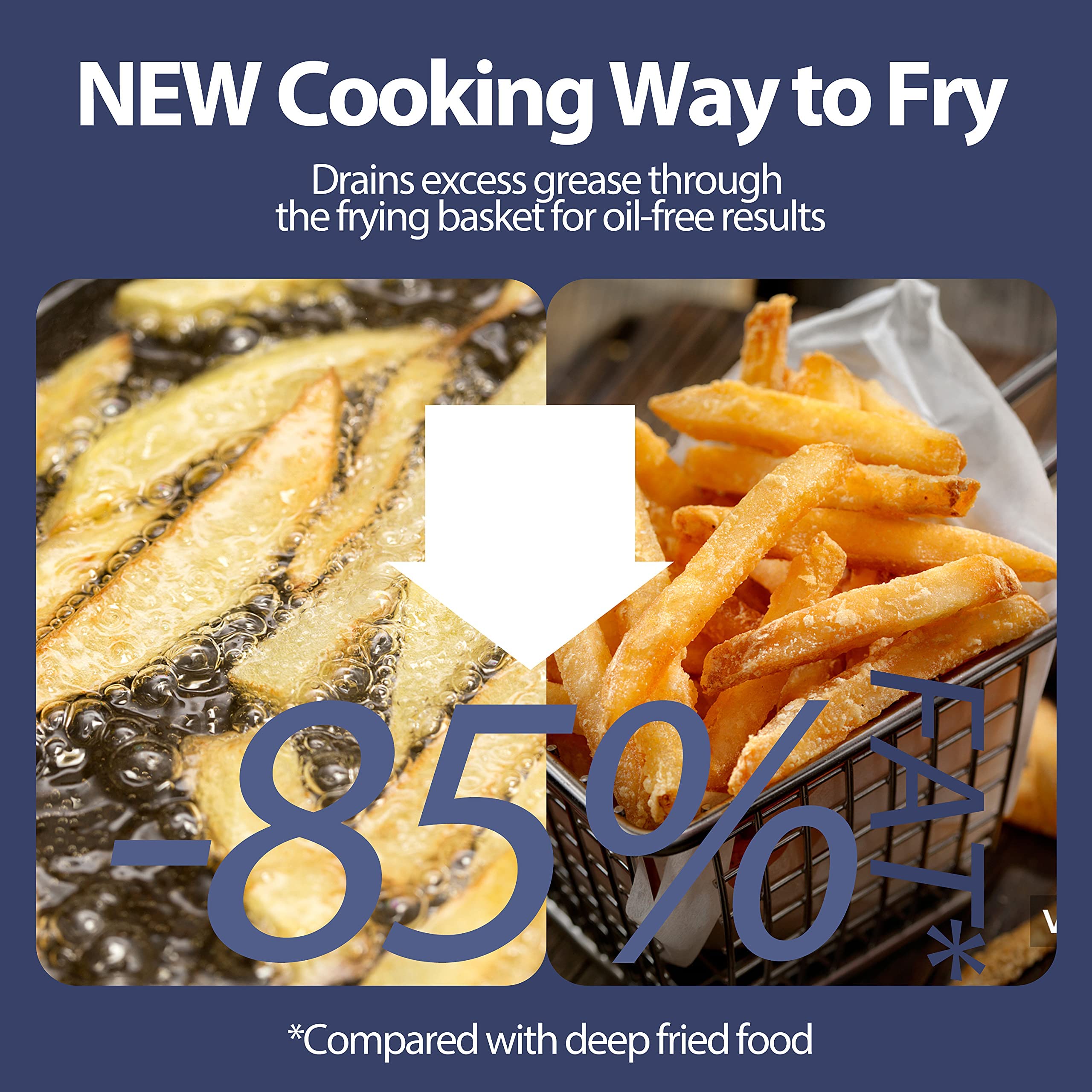 JKM 4.7 Quart Air Fryer - 1500W Mechanical Air Fryer Oven with Adjustable Temperature & Timer, Oil-Free Cooking, Auto Shut Off, Black - Perfect for Healthy Frying, Baking, Roasting for Family Meals & Parties