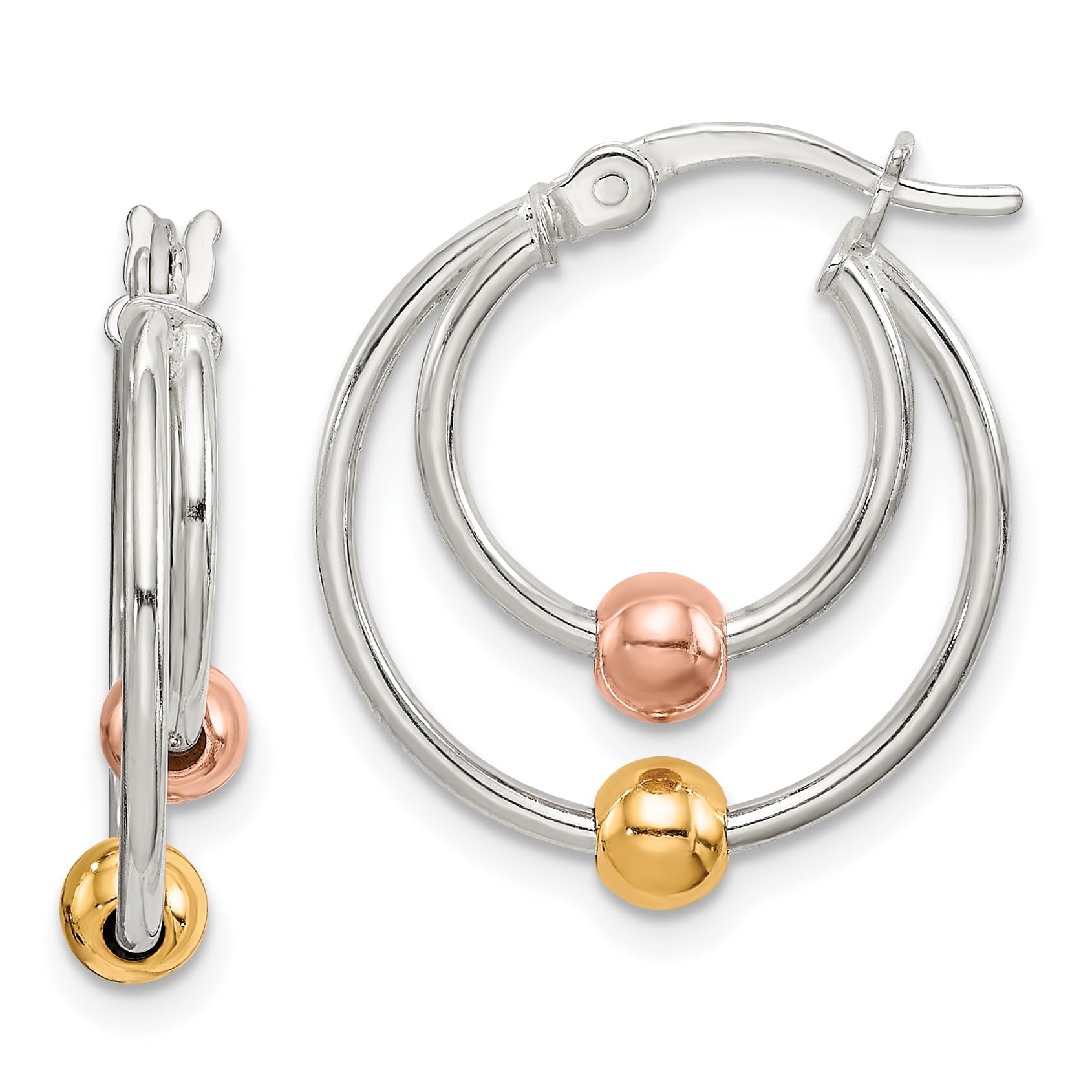 Sterling Silver Rose Gold Hoop Earrings for Women - Elegant Beaded Dangle Earrings for Party, Wedding & Everyday Wear