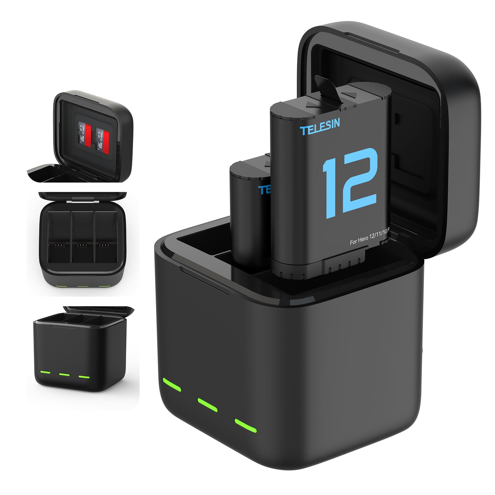 TELESIN 3-Channel USB Fast Charger with 2-Pack Batteries for GoPro Hero 12/11/10/9 Black - Quick Charging Station for Action Camera Accessories (Perfect for Travel, Vlogging & Outdoor Adventures)