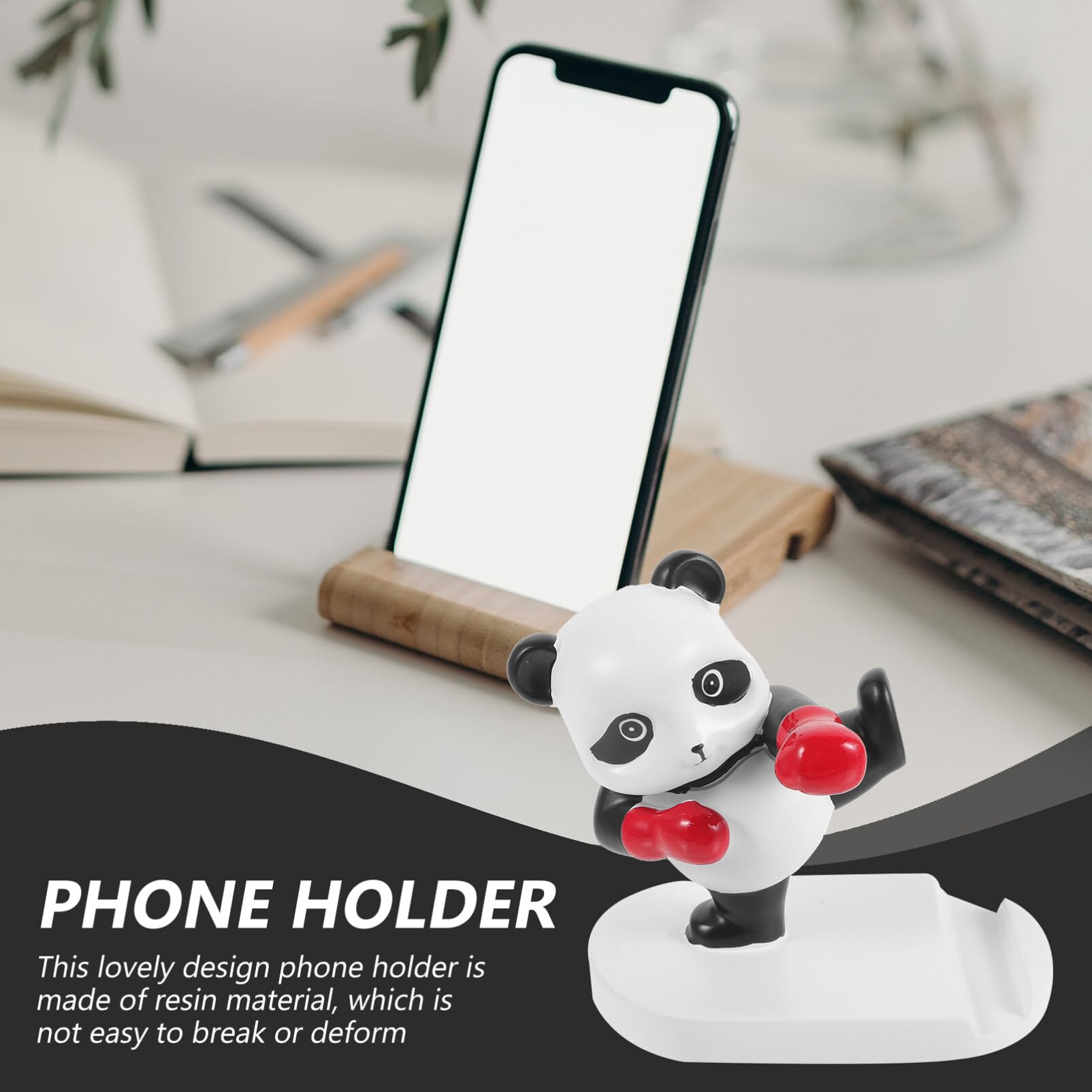BESPORTBLE Cute Panda Phone Stand - Adjustable Resin Cell Phone Holder for Desk, Office & Home Use | Perfect Gift for Girls & Animal Lovers | Compatible with All Smartphones (Black & White)