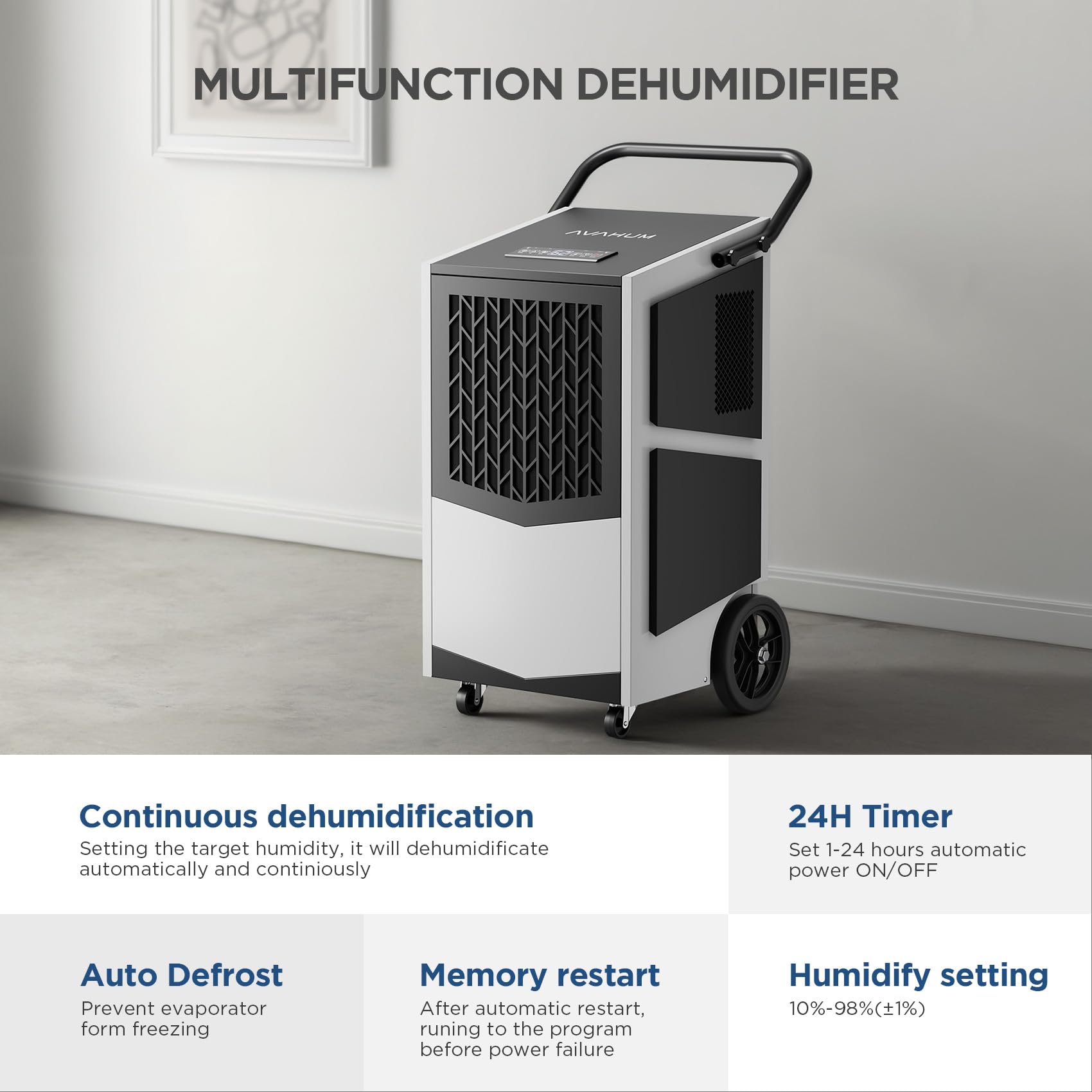 250 Pint Commercial Dehumidifier with Built-in Pump & Drain Hose - Heavy Duty 8000 Sq.Ft Industrial Dehumidification for Basements, Warehouses, Grow Rooms - 24H Timer & Continuous Drainage for High Humidity Areas
