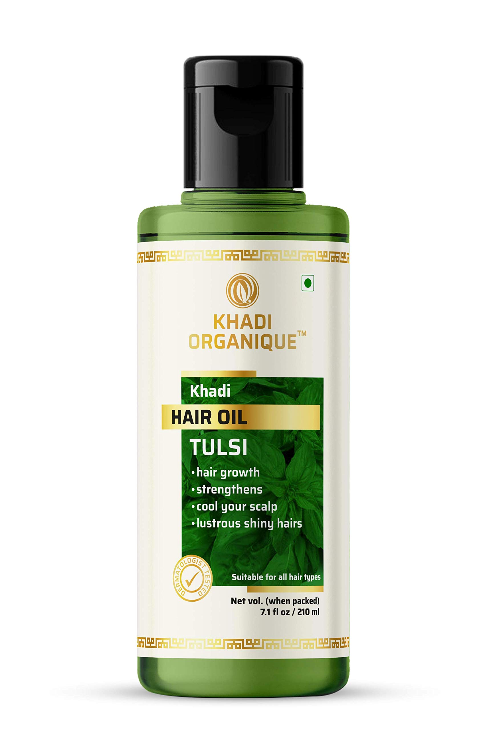 Khadi Organique Tulsi Anti-Hair Fall Oil - Ayurvedic Hair Growth Treatment for Hair Breakage & Dandruff Control | Soothes Scalp Irritation & Nourishes Hair | Suitable for All Hair Types (Men & Women) | 210ml | Perfect for Daily Hair Care & Scalp Massage