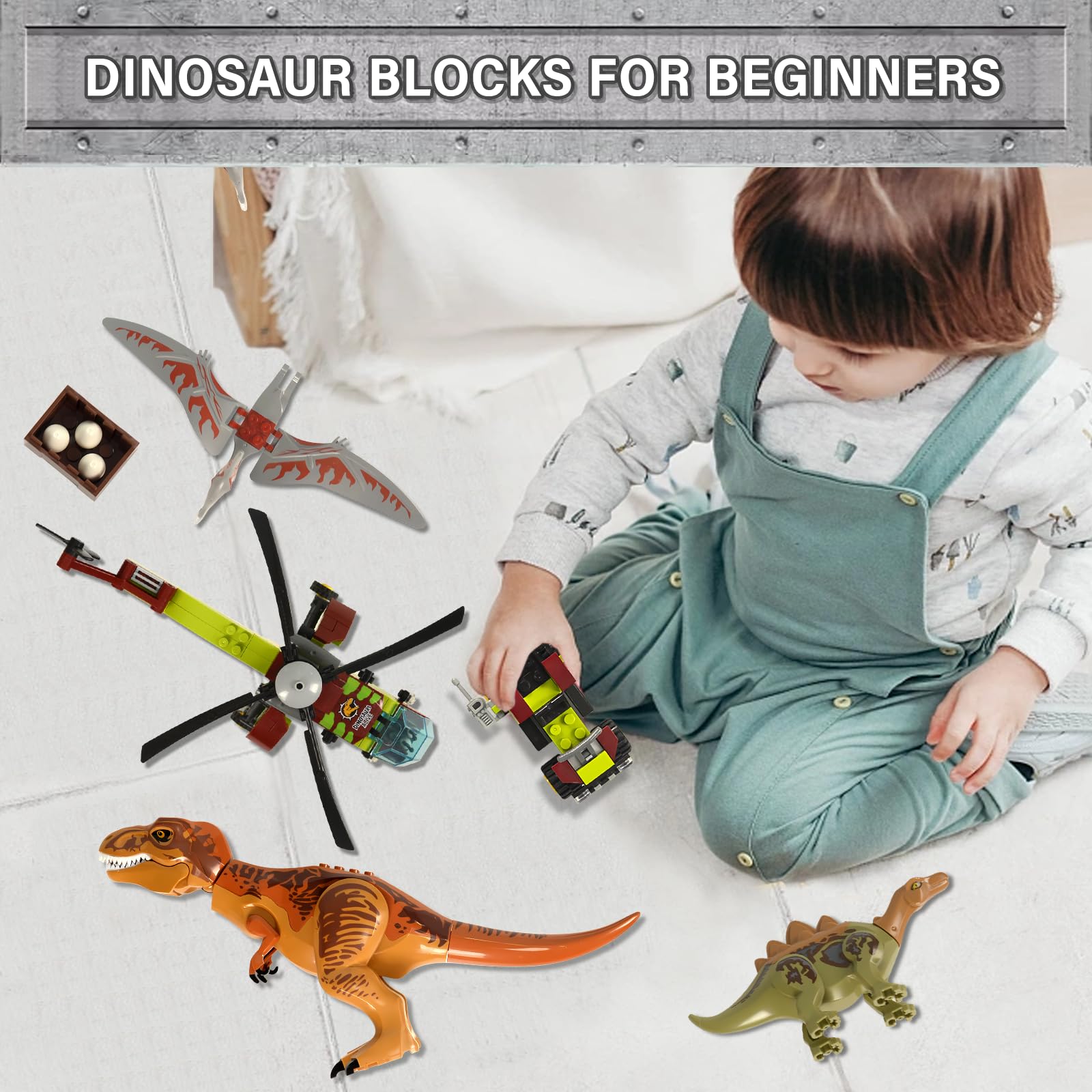 319 Pcs Jurassic Dinosaur Toys Set - Compatible with Lego Building Blocks, Dinosaur Park Playset for Kids Ages 8-14, T-Rex Chasing Adventure Toy for Boys & Girls - Perfect for Birthday Gifts, STEM Learning & Creative Play