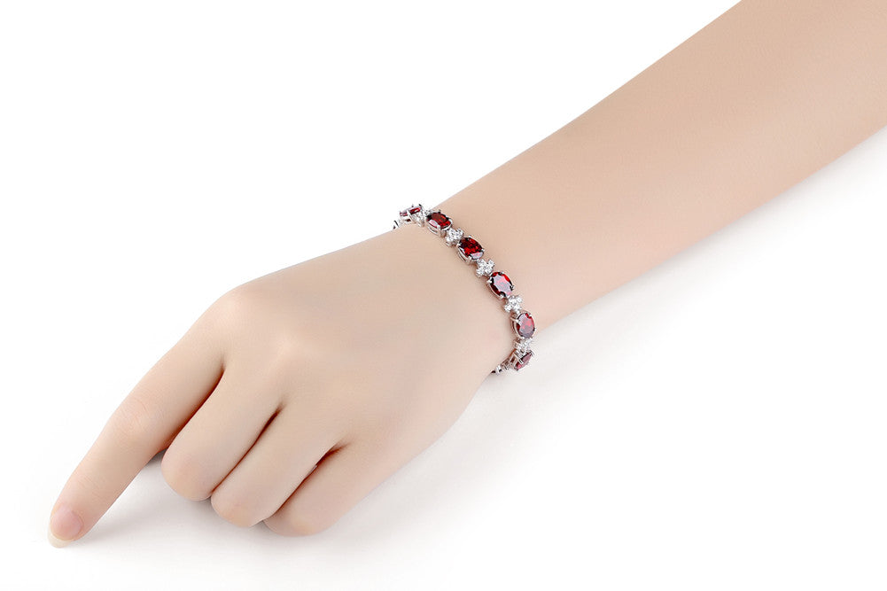 MABELLA Vintage Sparkly CZ Garnet 925 Sterling Silver Tennis Bracelet for Women - Elegant Jewelry Gift for Christmas, Birthday, Anniversary & Special Occasions