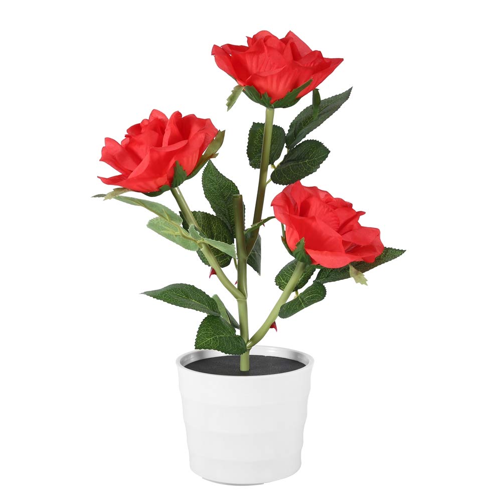 Solar Rose Lamp - 3 LED Artificial Rose Light with Solar Power, Realistic Simulation Flower for Home & Garden Decoration | Perfect for Bedroom, Wedding, Party & Outdoor Decor