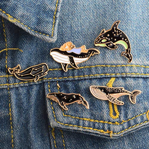 5-Piece Cute Cartoon Enamel Pin Set - Punk Brooches & Lapel Pins for Women, Girls & Kids - Whale Design - Costume, Clothing & Bag Accessories - Perfect for School, Gifts & Fashion Outfits