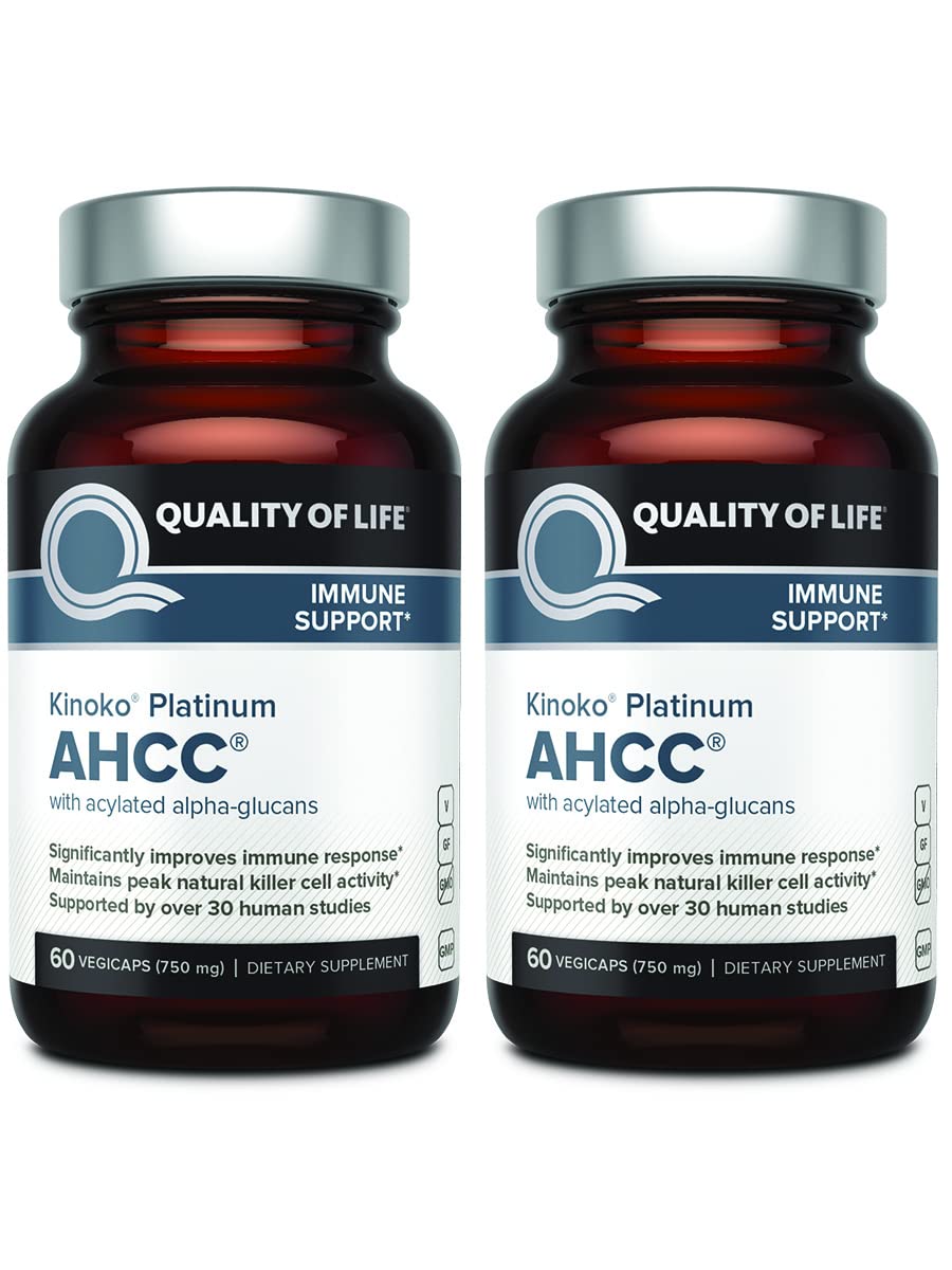 Premium AHCC Kinoko Platinum 750mg Immune Support Supplement - 2 Pack (60 Capsules Each) for Daily Wellness & Immune Boost | Supports Healthy Lifestyle & Active Living