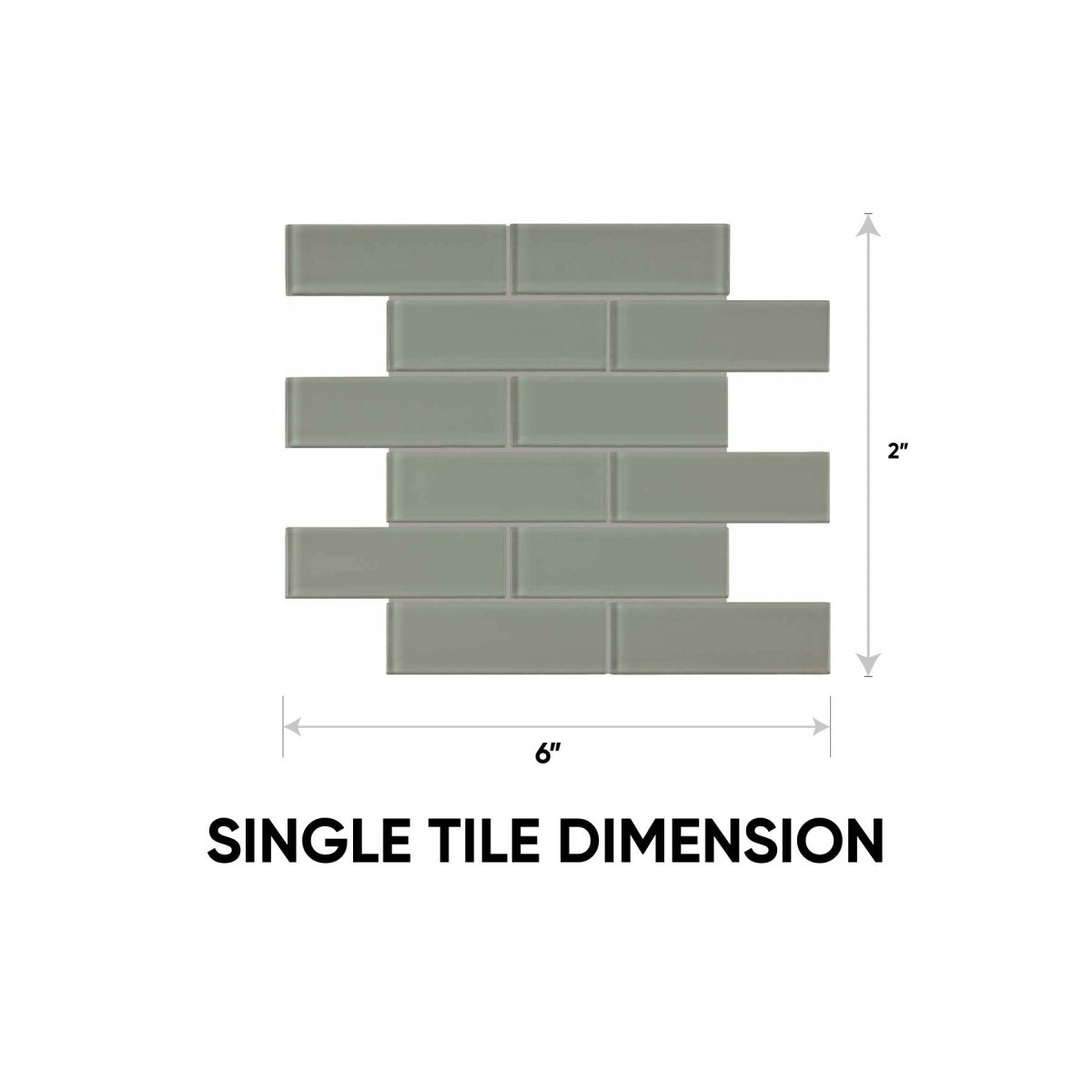 2 x 6 Inch Element Smoke Brick Glossy Glass Mosaic Tiles - Modern Backsplash for Kitchen, Bathroom & Fireplace Decor