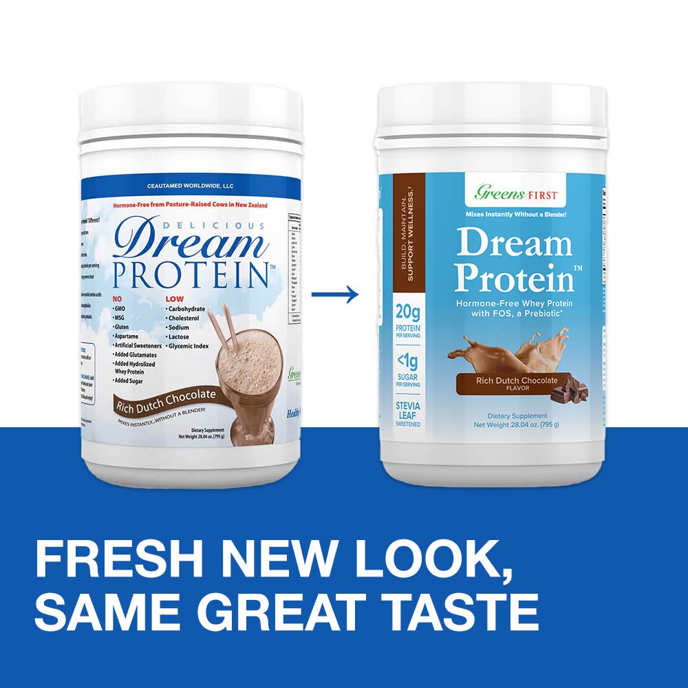 Greens First Dream Whey Protein Powder - Dutch Chocolate Flavor, 30 Servings (28.04 oz) | 20g Protein per Serving, Low Carb, Hormone-Free, Non-GMO | Perfect for Post-Workout Recovery, Muscle Building & Healthy Lifestyle