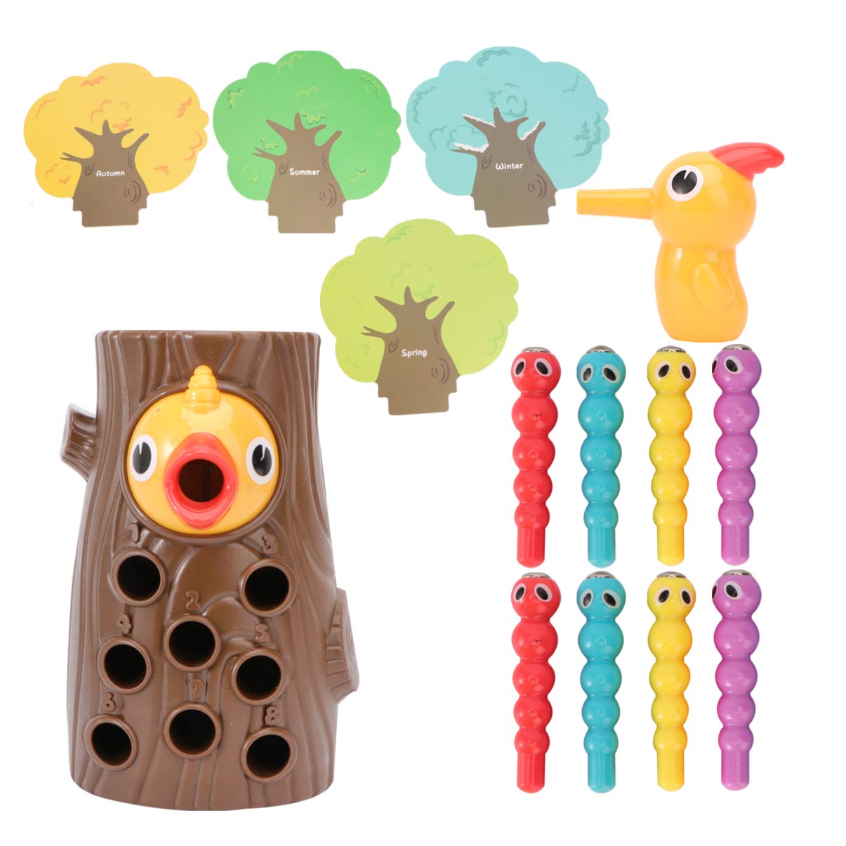 Toyvian Magnetic Woodpecker Catch and Feed Game - Fine Motor Skill Preschool Toy, Montessori Toddler Learning Activity, Worm Catching Educational Set (18.5x8cm) - Perfect for Early Childhood Development & Interactive Playtime