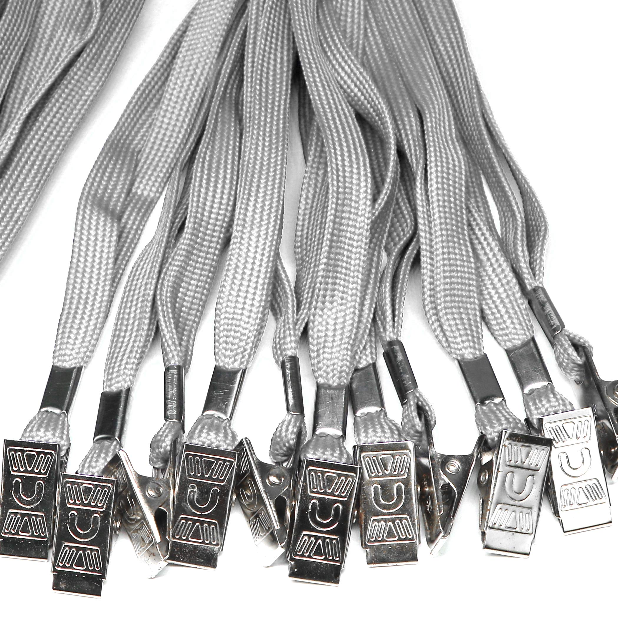 Ollain 100 Pack Gray ID Lanyards with Clip for Badge Holders - Cruise & Office Use