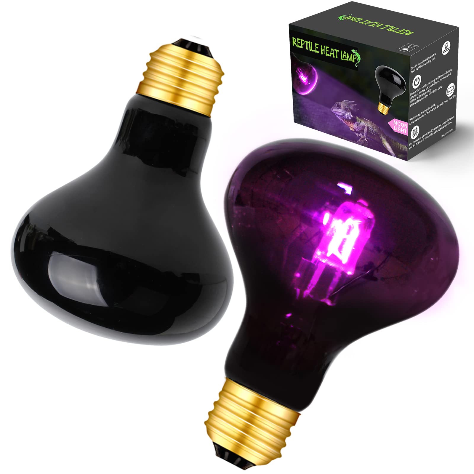 AOMRYOM 100W Reptile Heat Lamp - Infrared Basking Spot & Nighttime Moonlight Bulb for Lizards, Snakes, Turtles & Amphibians (2-Pack) - Perfect for Terrariums, Vivariums & Reptile Tanks