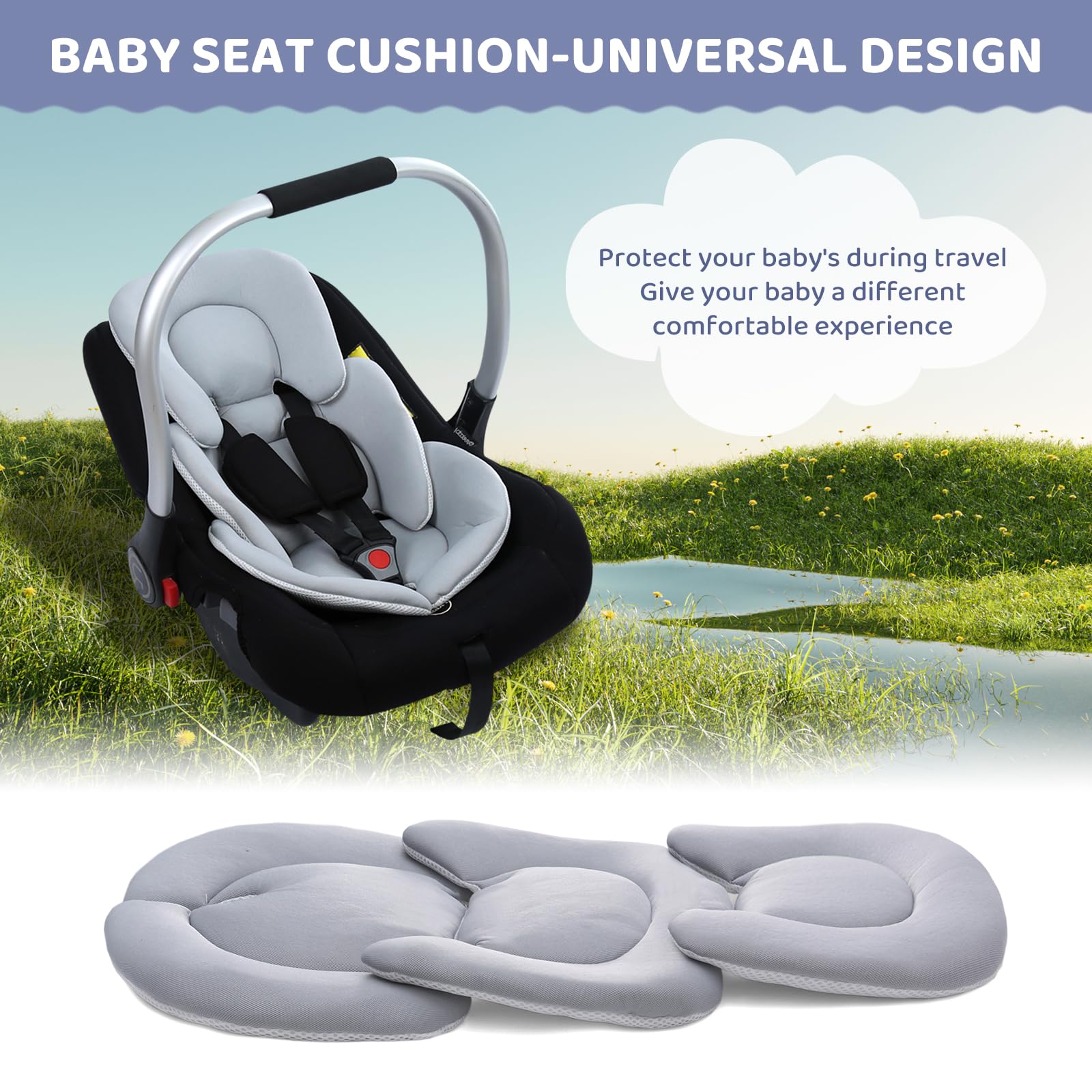 **Universal Infant Car Seat Insert & Baby Stroller Cushion for Newborns – Reversible, Breathable & Soft Safety Seat Mat (Gray) – Perfect for Car Seats, Strollers & Shopping Baskets**