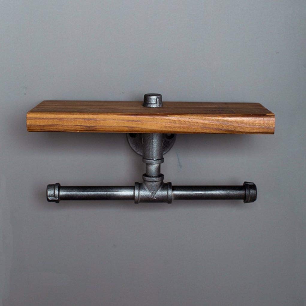 Vintage Industrial Double Iron Pipe Toilet Paper Holder - Rustic Bathroom Tissue Roll Dispenser & Towel Rack for Farmhouse, Loft Decor - Perfect for Bathroom, Kitchen, Laundry Room Organization