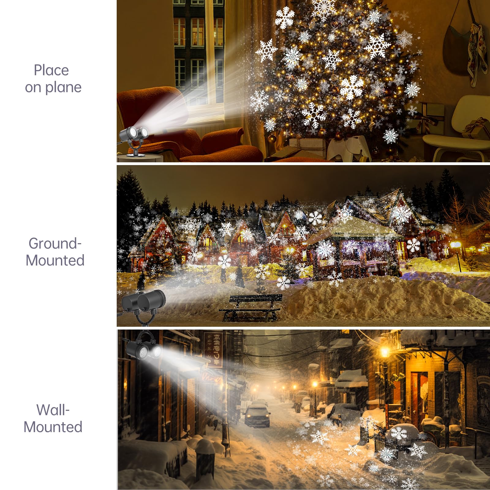 Snowflake Projector Lights Outdoor - Waterproof LED Christmas Lights with Snowfall Effect for Holiday Decorations - Perfect for Christmas Tree, Yard, and Home Decoration [LL-049-03]
