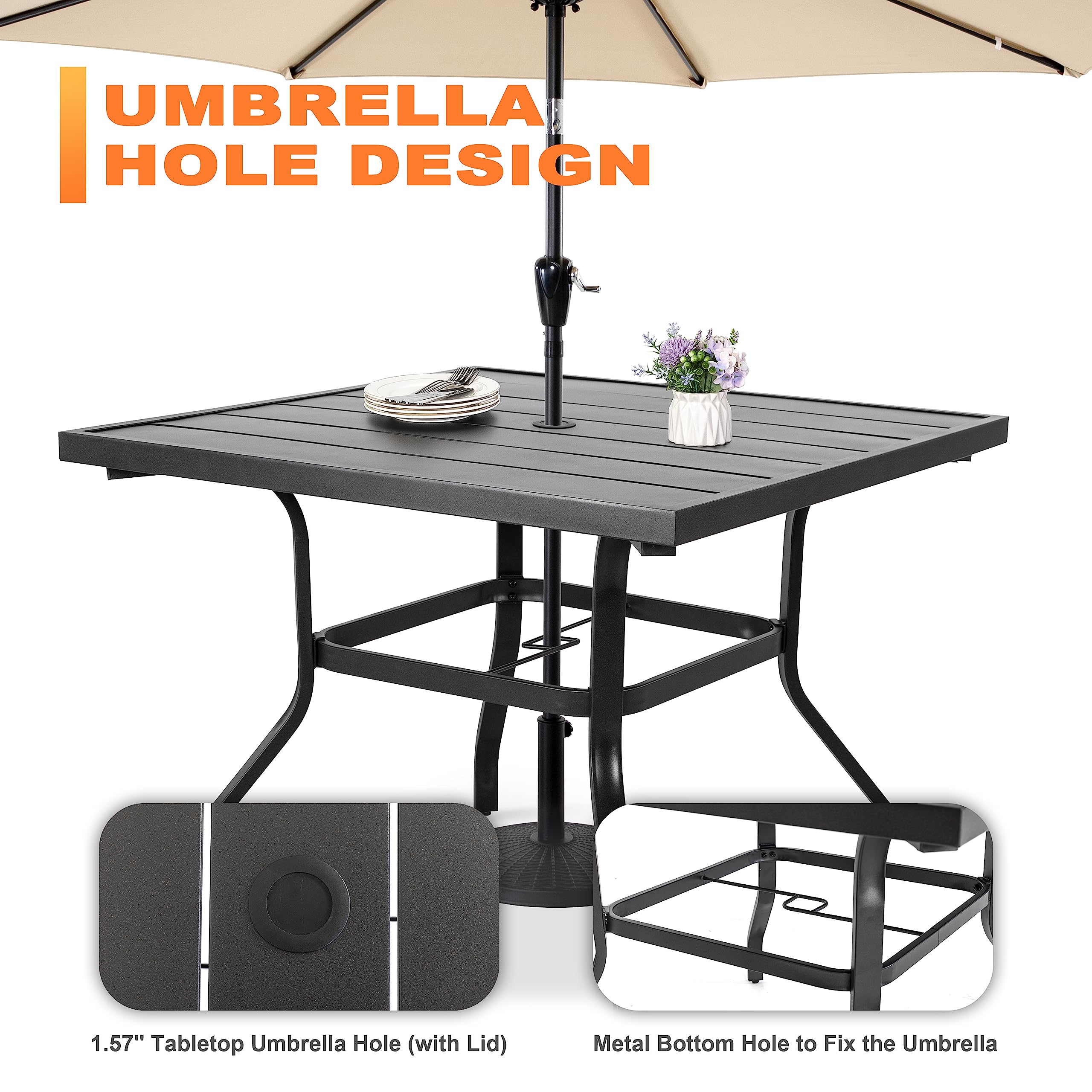 NUU GARDEN 5-Piece Outdoor Dining Set - Black & Brown Iron Patio Furniture with 1.57