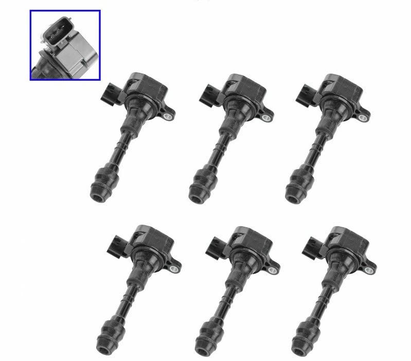 High Performance Ignition Coil Pack with Plug Boot Kit - 6 Pack Compatible with Nissan Altima, Maxima, Rogue & Infiniti G35, FX35 - Perfect for Engine Tune-Ups & Performance Upgrades