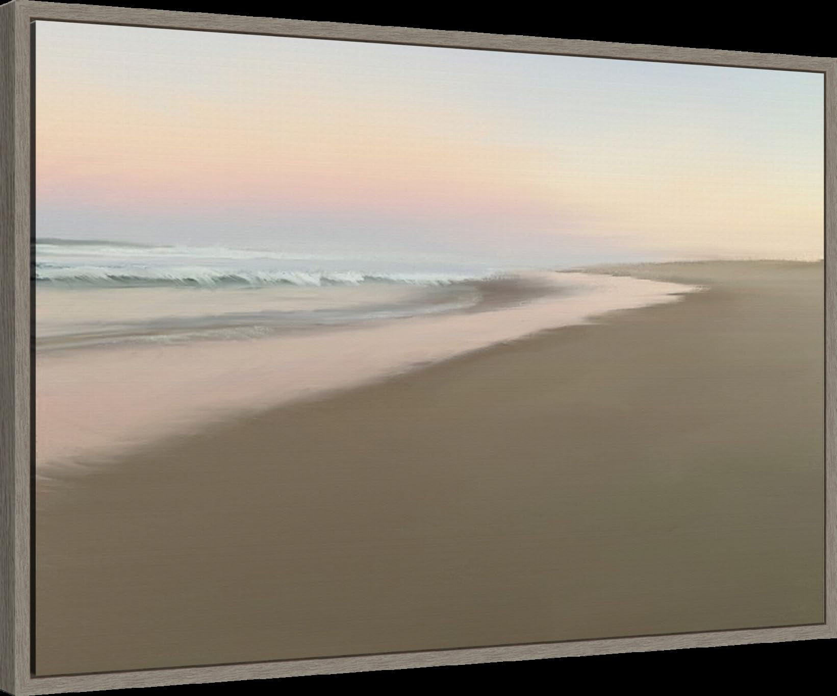Amanti Art Framed Canvas Wall Art 23x33 - Soft Beach Embrace by JL Design, Coastal Beach Painting, Rustic Home Decor, Large Framed Poster for Living Room, Bedroom, Bathroom - Perfect for Beach House & Coastal Themed Interiors