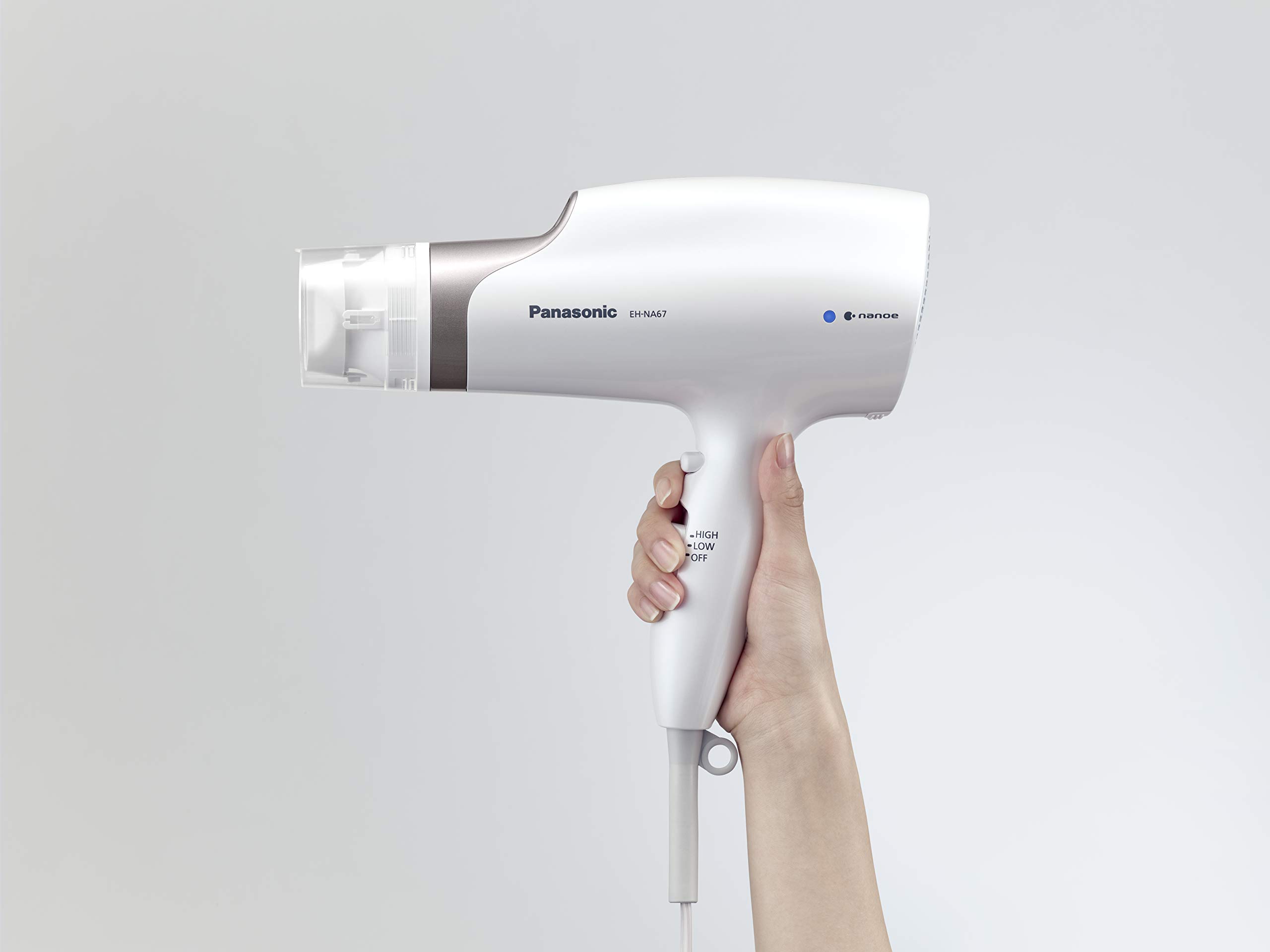 Panasonic Nanoe Hair Dryer EH-NA67-W - Salon Quality Blow Dryer with Oscillating QuickDry Nozzle, Diffuser & Concentrator Attachments, 3 Heat & Speed Settings for Fast Drying & Healthy Hair - Perfect for Home & Professional Styling (White)