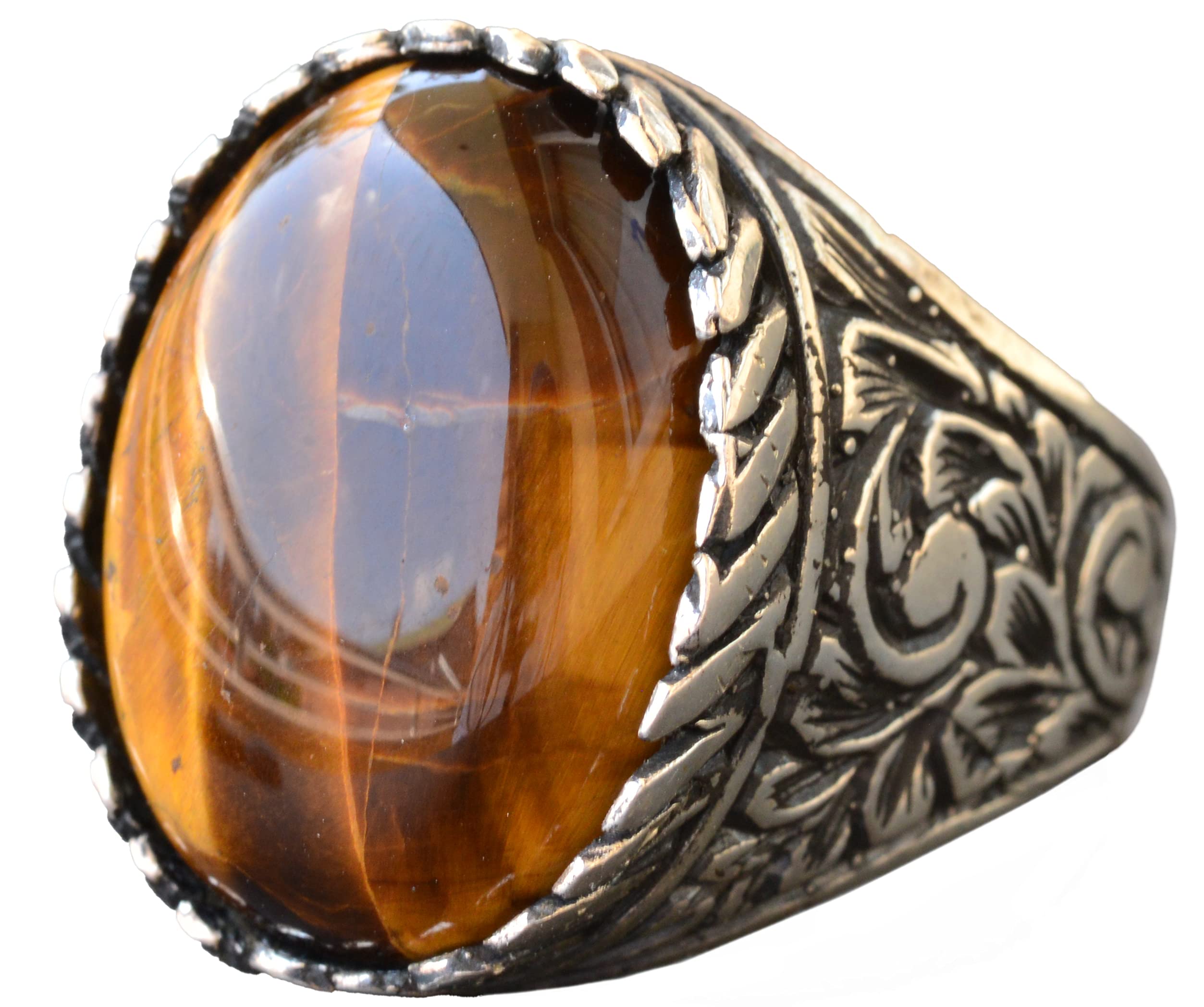 Falcon Jewelry Sterling Silver Men's Ring with Real Tiger Eye Stone - Stylish & Durable Jewelry for Gifts, Weddings & Everyday Wear