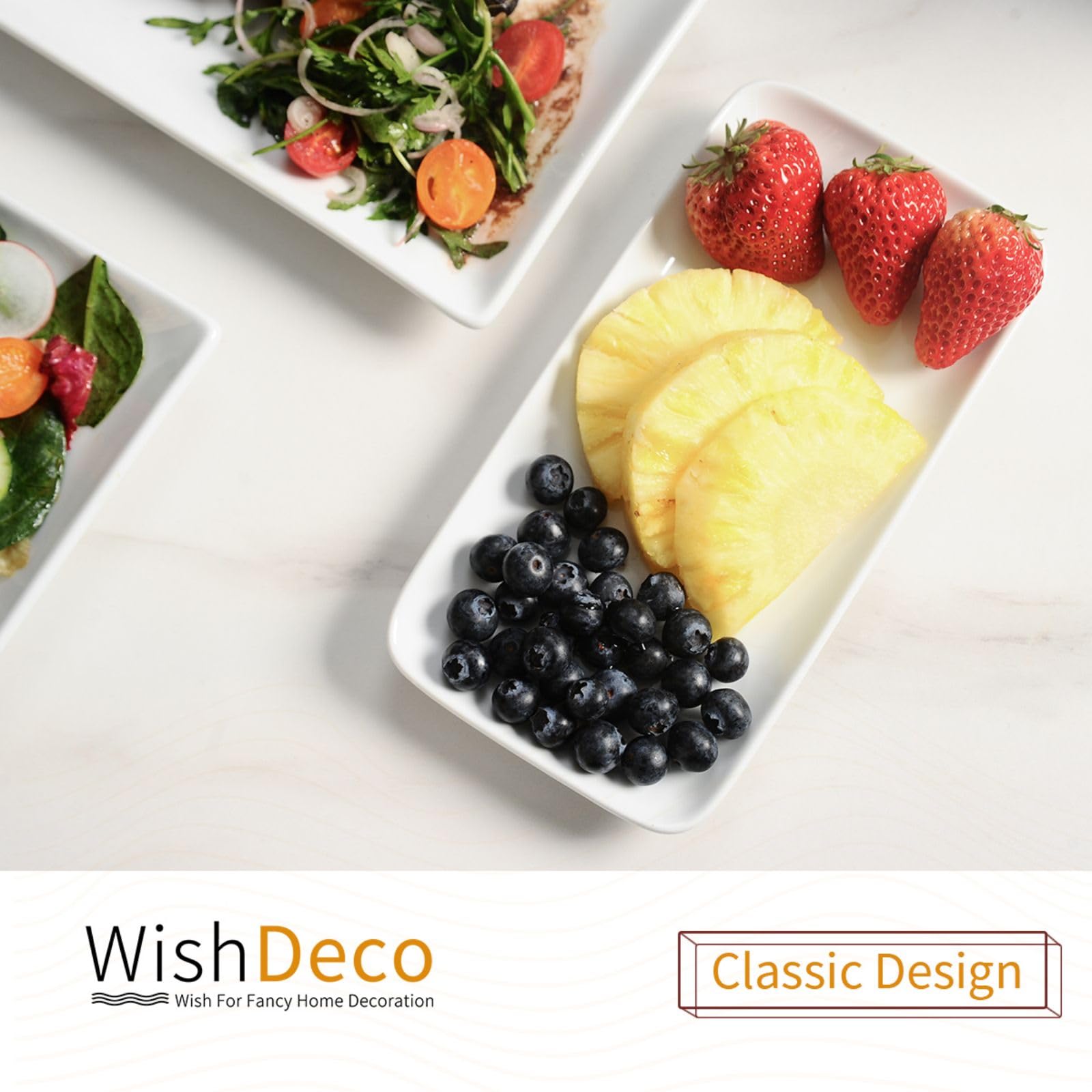 6-Piece White Ceramic Rectangle Serving Platter Set - 9 Inch (23cm) Small Dinner Plates for Desserts, Sushi, Appetizers & Party Side Dishes - Perfect for Entertaining, Buffets & Home Dining