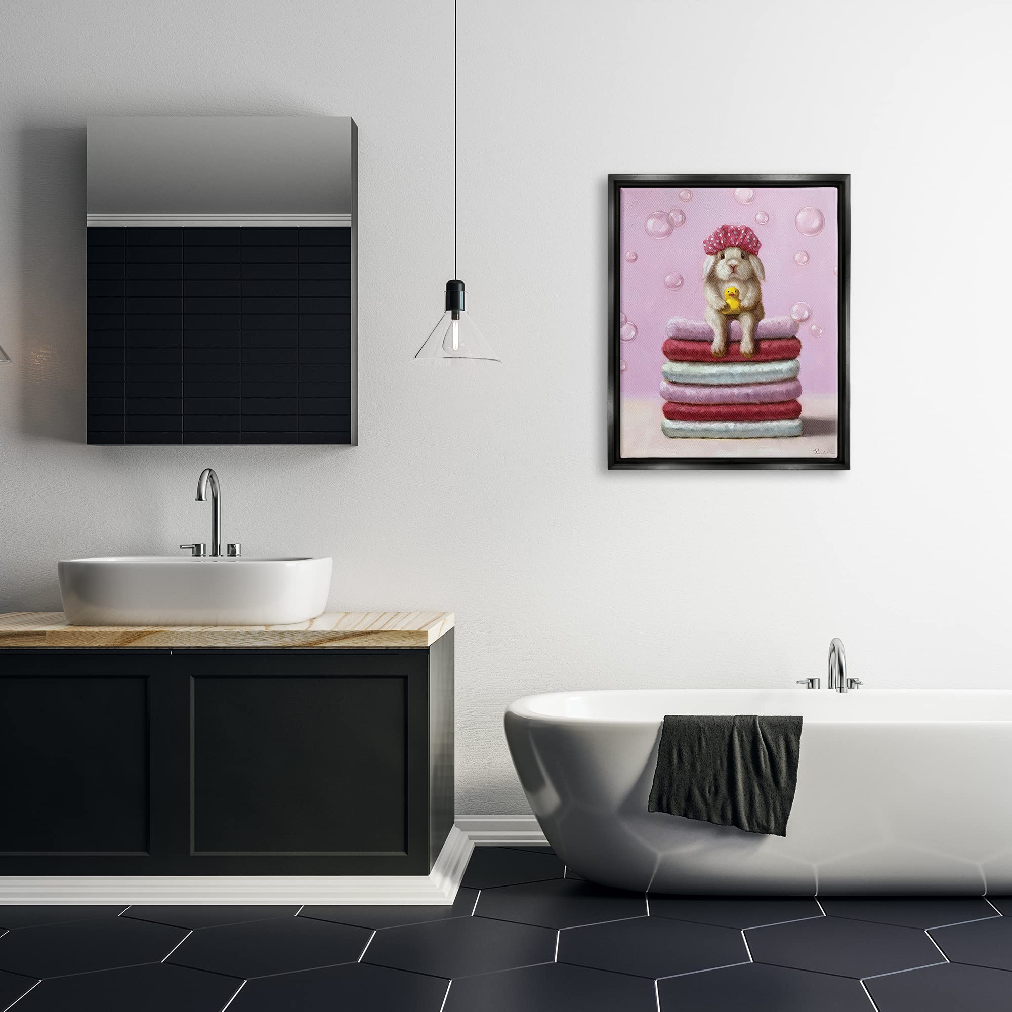 Stupell Industries Cute Baby Rabbit on Bath Towels with Soap Bubbles - Adorable Nursery Decor by Lucia Heffernan - Perfect for Baby Showers, Kids' Bathrooms & Cozy Nursery Accents