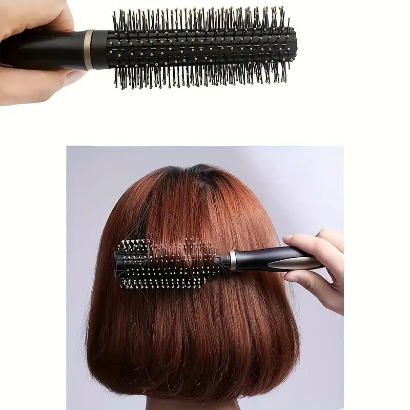 Carbon Fiber Tail Comb & Hair Roller Brush Set - Detangling Pintail Comb & Round Styling Brush for Men & Women - Perfect for Salon, Home Hairstyling & Curling - Black