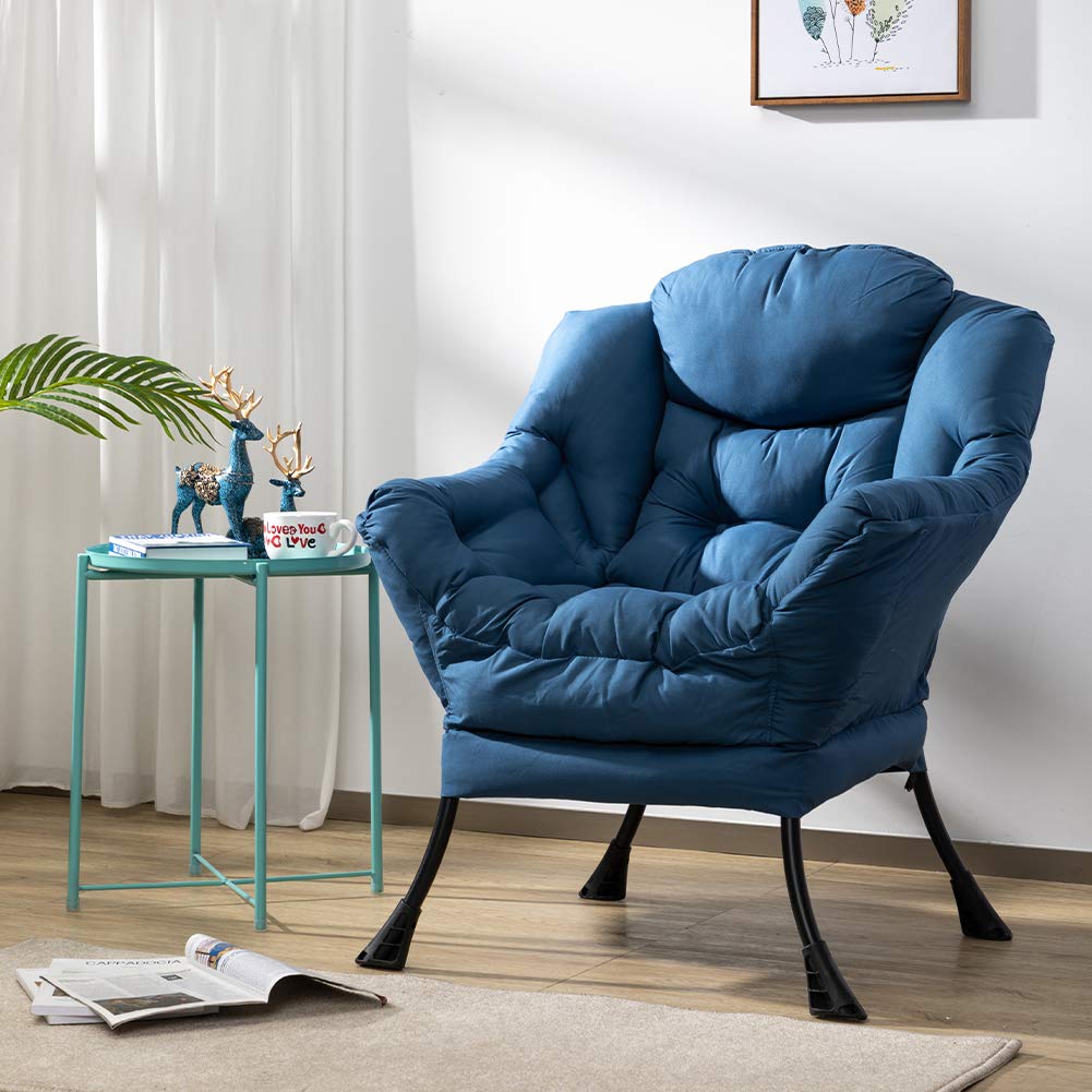 HollyHOME Modern Fabric Oversized Lounge Chair - Thick Padded Comfy Reading Chair with Armrests, Steel Frame Accent Chair for Living Room, Bedroom & Dorm - Navy Blue - Perfect for Relaxing, Reading & Napping in Style