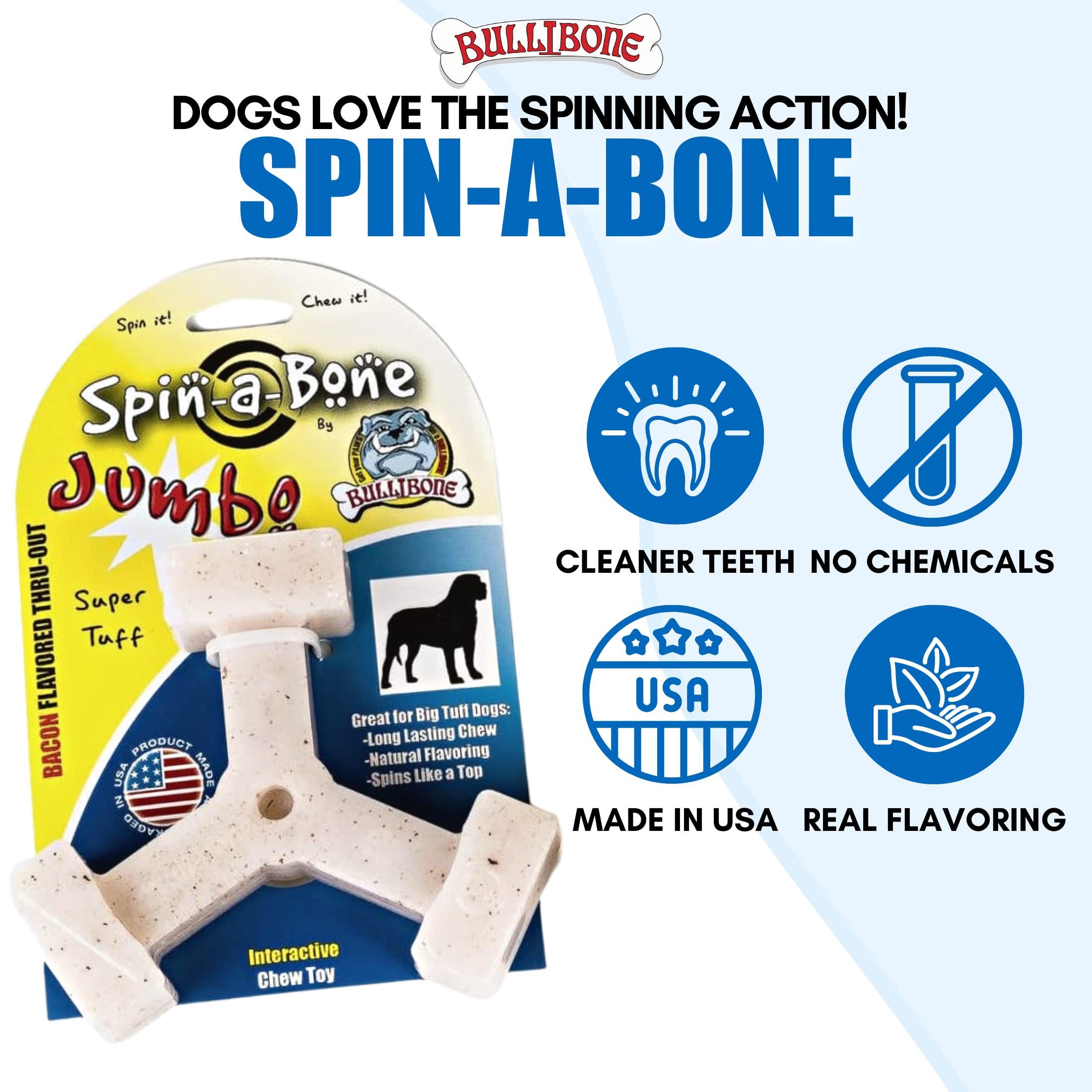 Bullibone Nylon Dog Chew Toy - Interactive Spin-a-Bone Chewing Toy for Dogs, Promotes Dental Health & Natural Instincts | Perfect for Aggressive Chewers, Teething Puppies & Boredom Relief