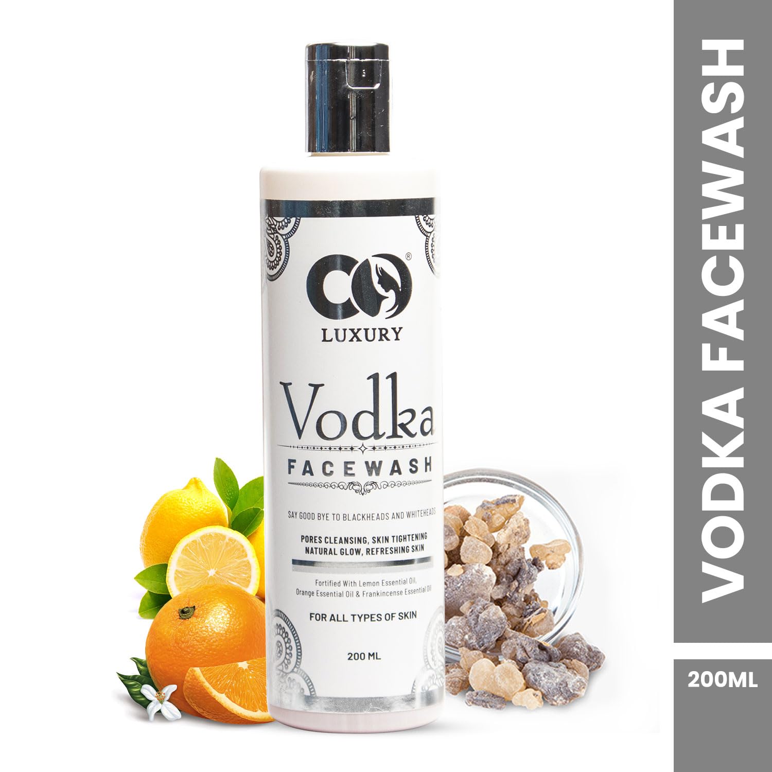 CO LUXURY Vodka Face Wash with Denatured Vodka & 3 Essential Oils | 40% Stronger & More Effective | SLS & Paraben Free | Refreshing Facial Cleanser for Men & Women | 200ml | Deep Cleansing for Oily & Acne-Prone Skin | Perfect for Daily Skincare Routine