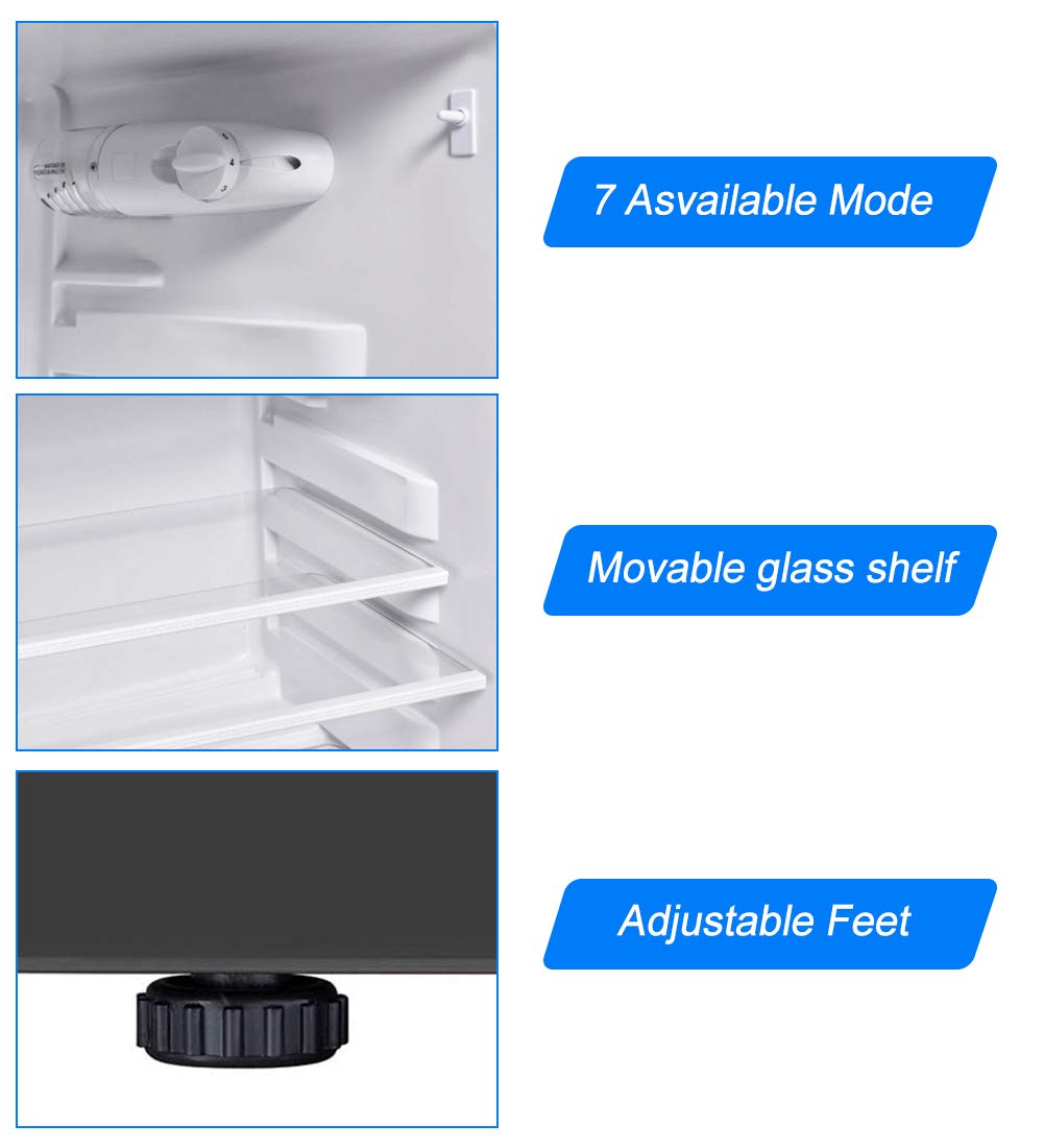 Safeplus 3.4 cu ft Compact Mini Fridge with Freezer - Energy Efficient Small Refrigerator for Dorm, Bedroom, Office, RV - Perfect for Snacks, Drinks & Meal Storage