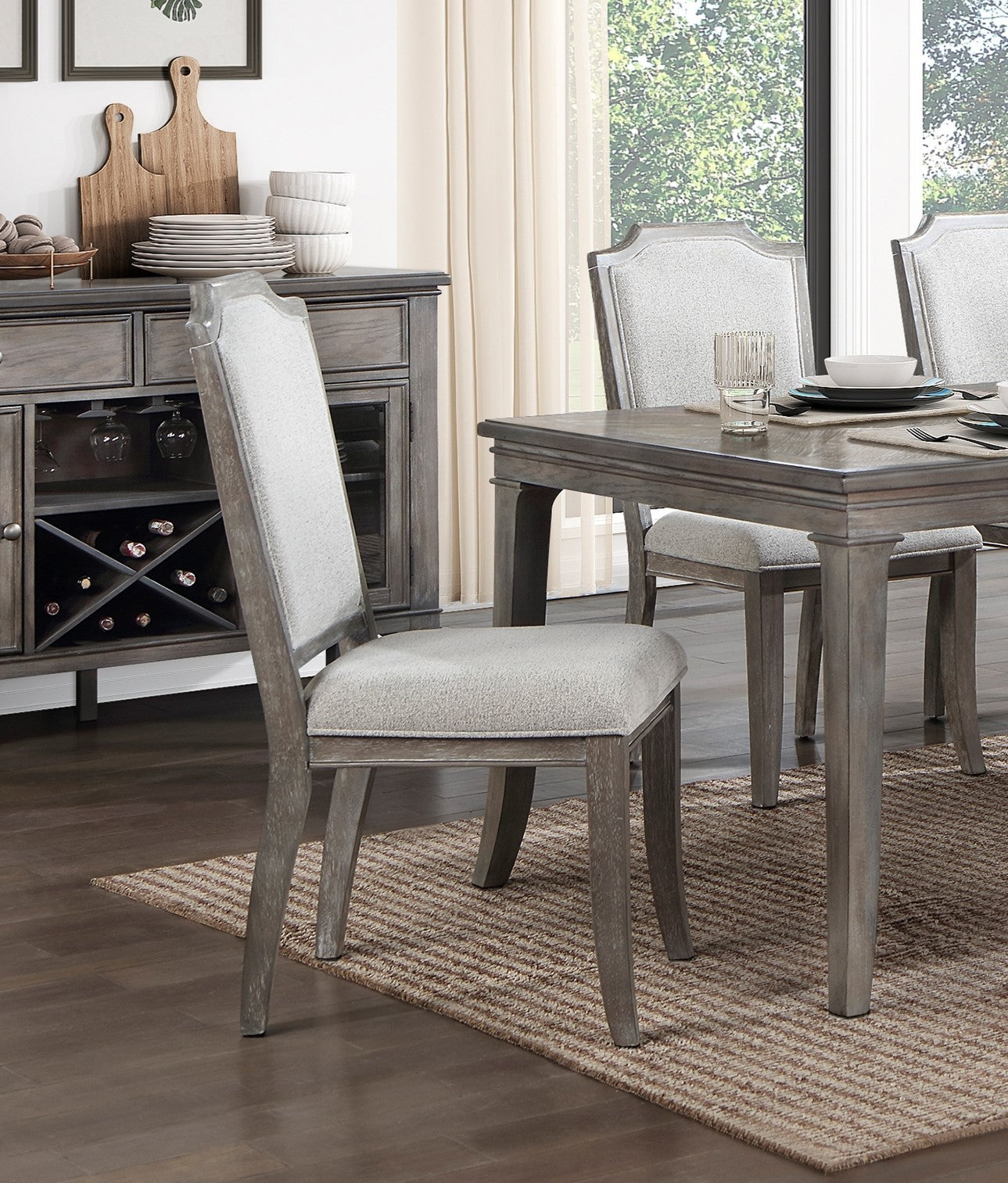 Classic Kitchen Dining Chairs Set of 2 - Brown & Gray Chenille Upholstered Seat with Wooden Frame - Traditional Home Furniture for Dining Room, Kitchen, and Breakfast Nook