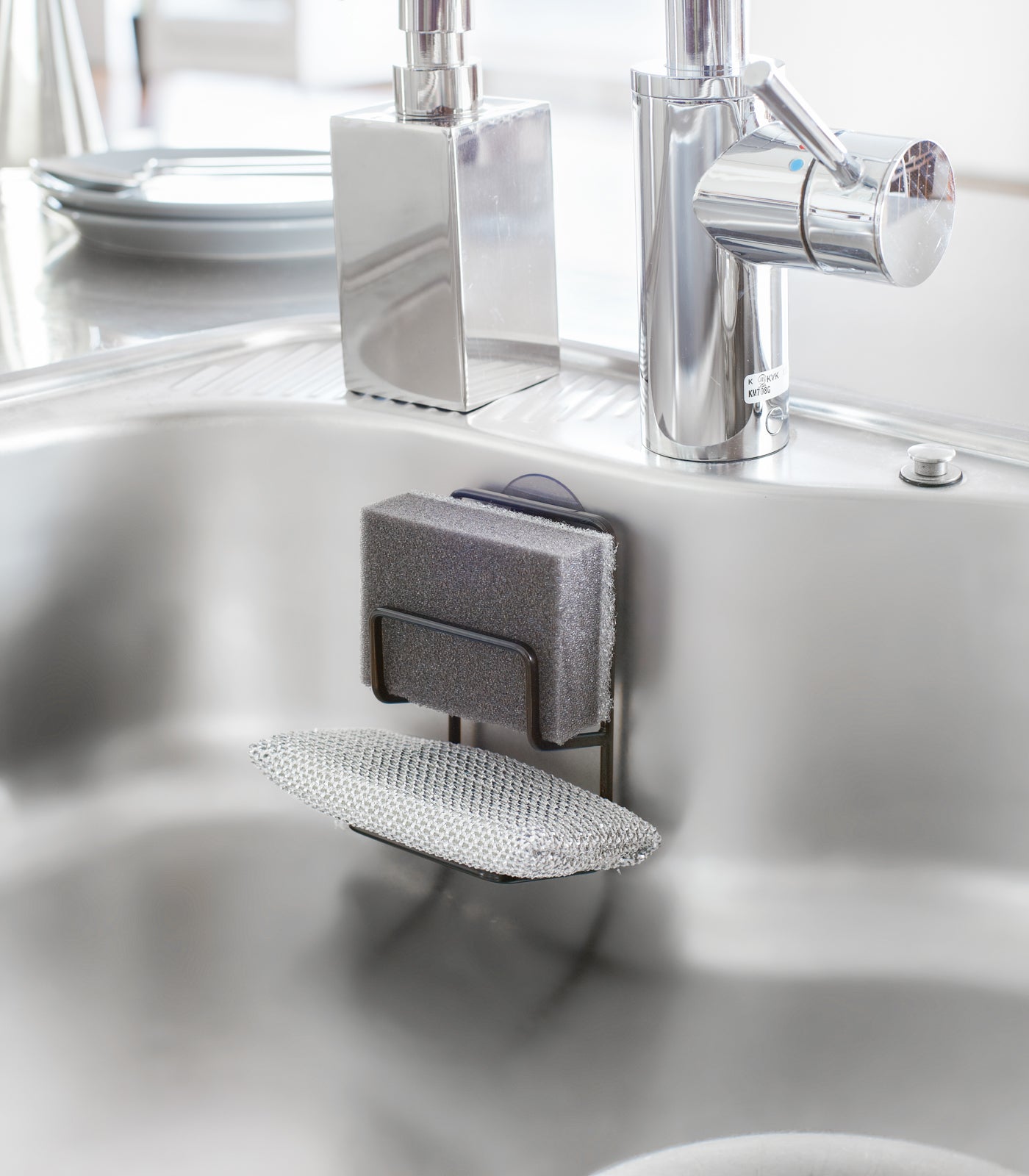 Stainless Steel Sponge Holder for Kitchen Sink - Durable & Rustproof Dish Scrubber Caddy with Drainage Holes - Perfect for Organizing Sink Area & Keeping Countertops Dry
