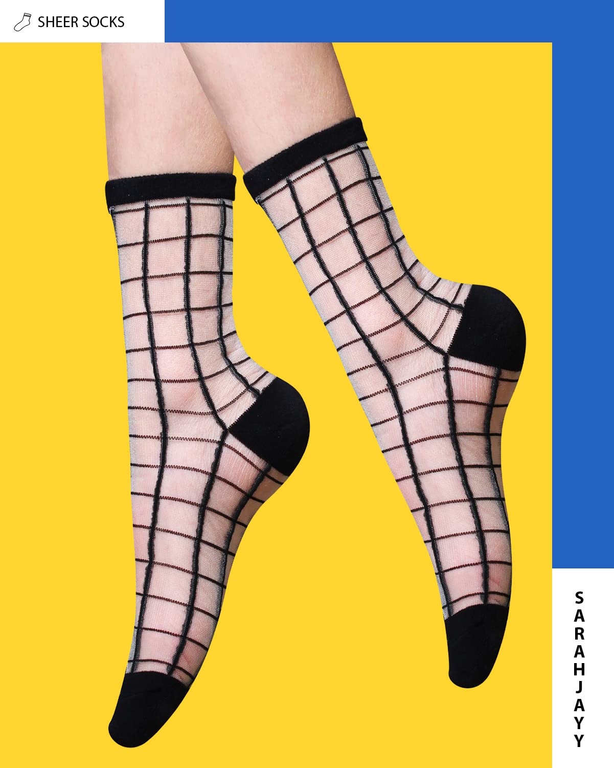 5 Pairs Women's Sheer Socks - Summer Thin Fishnet Transparent Mesh Lace Ankle Socks, Casual Crew Socks in Black Grid (One Size) | Perfect for Daily Wear, Office, Parties & Fashion Outfits