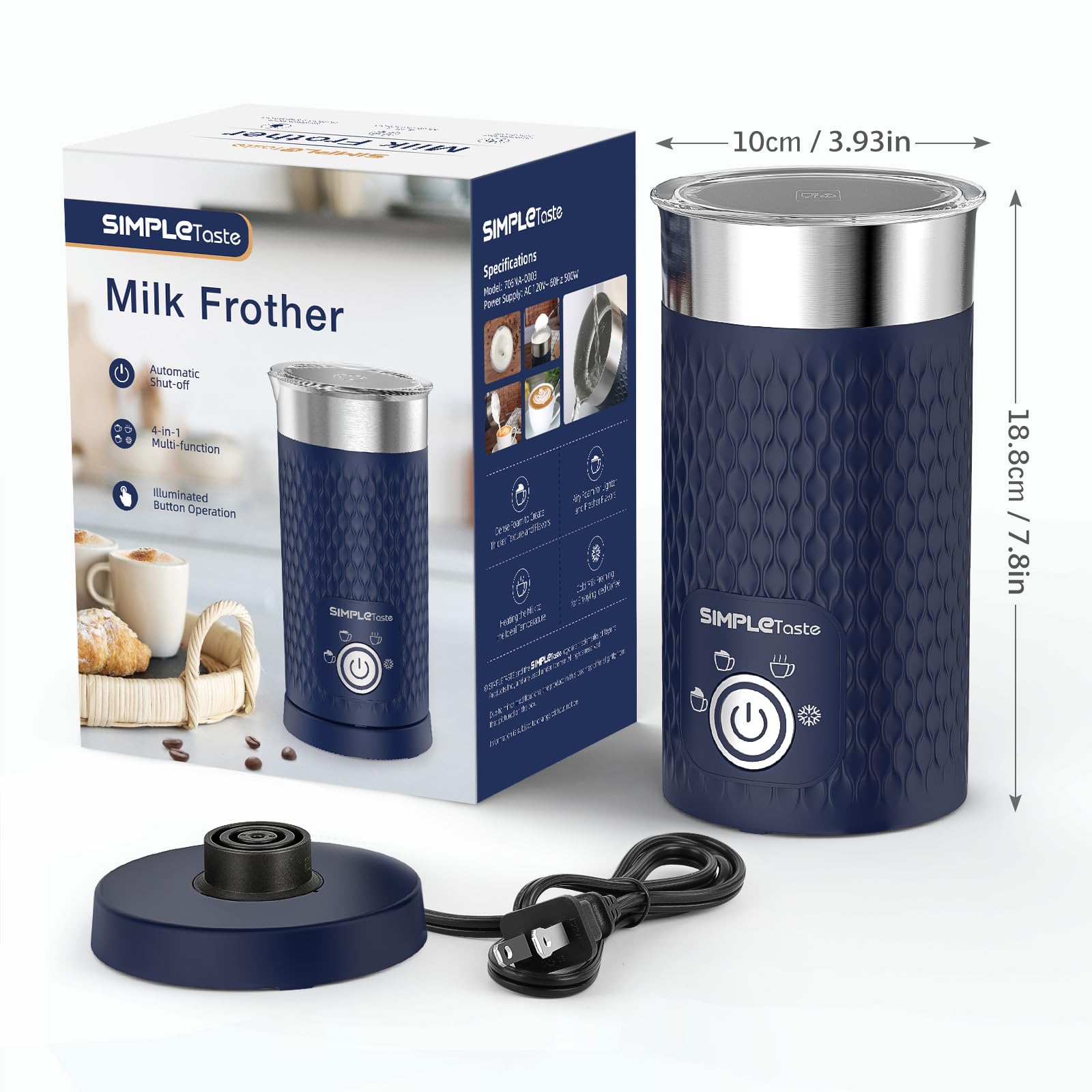 SIMPLETASTE 4-in-1 Electric Milk Frother & Steamer - Automatic Hot & Cold Foam Maker for Latte, Cappuccino, Macchiato - Perfect for Home Coffee Bars & Office Use