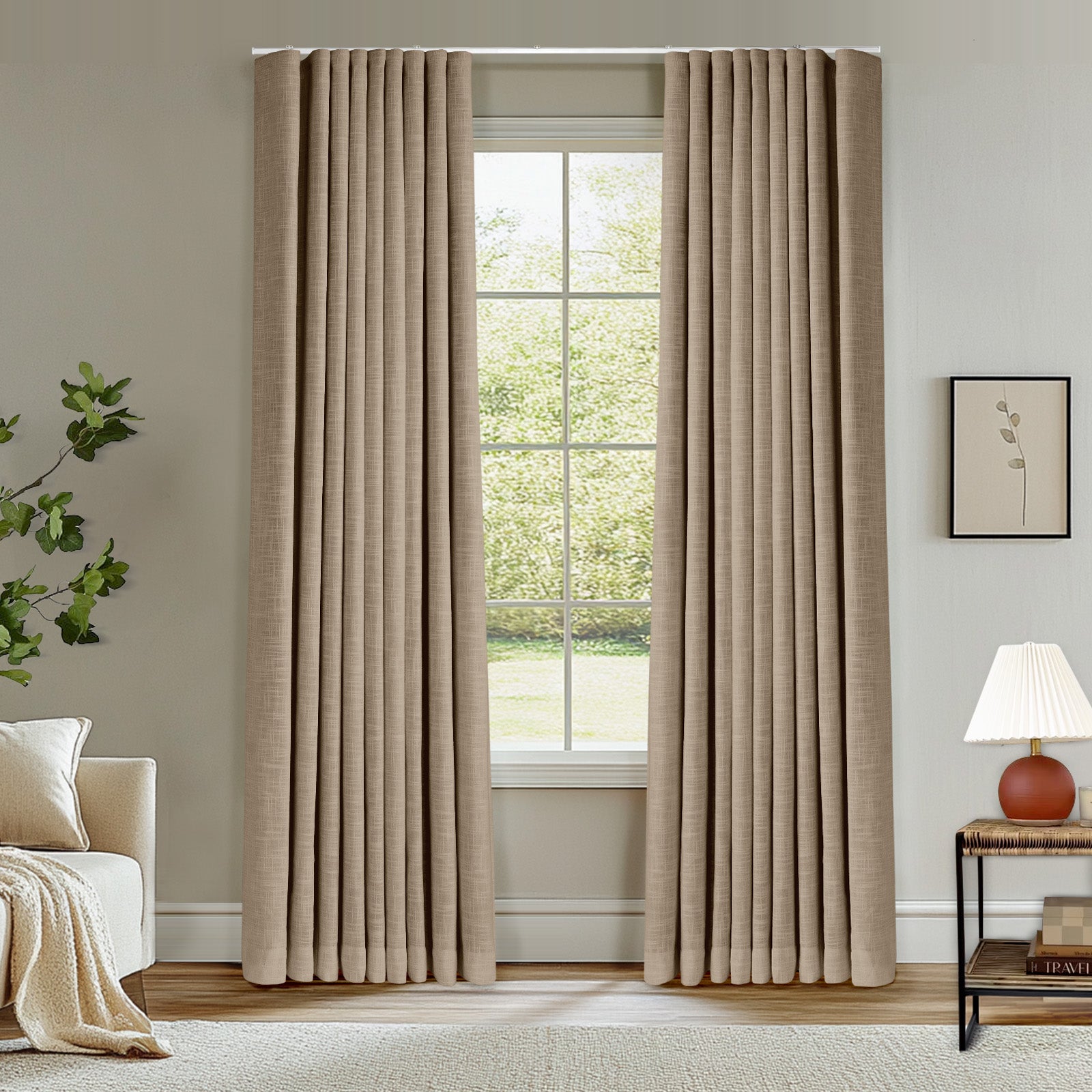 Custom Blackout Drapes - Ripple Fold Linen Memory Trained Curtains with Ceiling Track for Bedroom & Living Room | Aegean Blue Window Treatment for Light Control & Privacy
