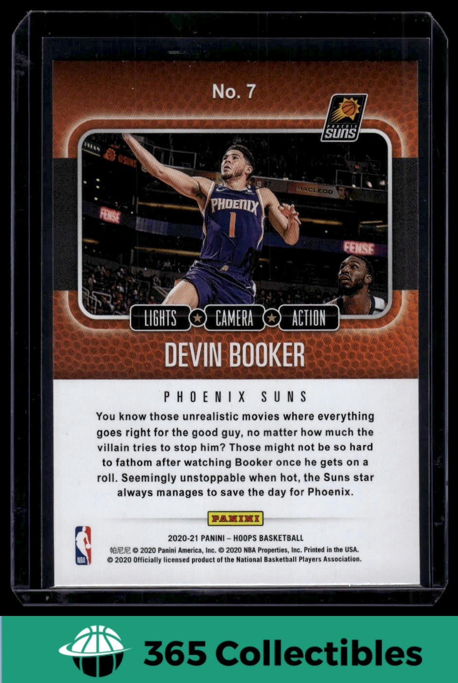 2020-21 Hoops Devin Booker Lights Camera Action #7 Basketball Card - Phoenix Suns NBA Trading Card for Collectors & Fans - Perfect for Sports Memorabilia Collections & Fan Displays